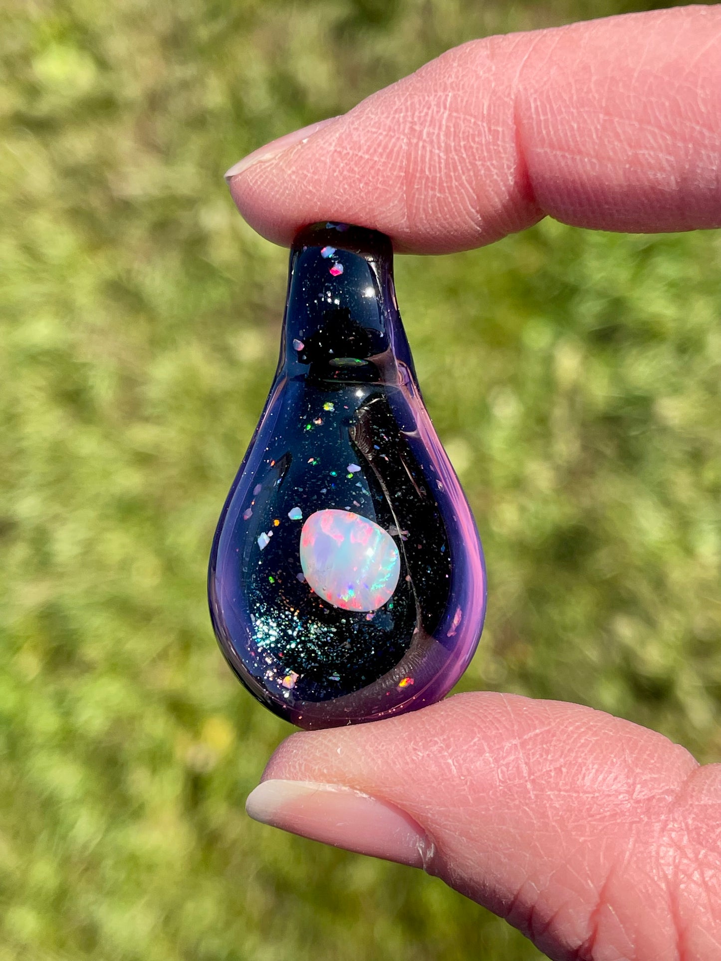 Small Glass Opal Pendant, Unique Glass Pendant, Opal Necklace, Galaxy Pendant, gift for daughter, Gift for Graduate, October Birthday Gift