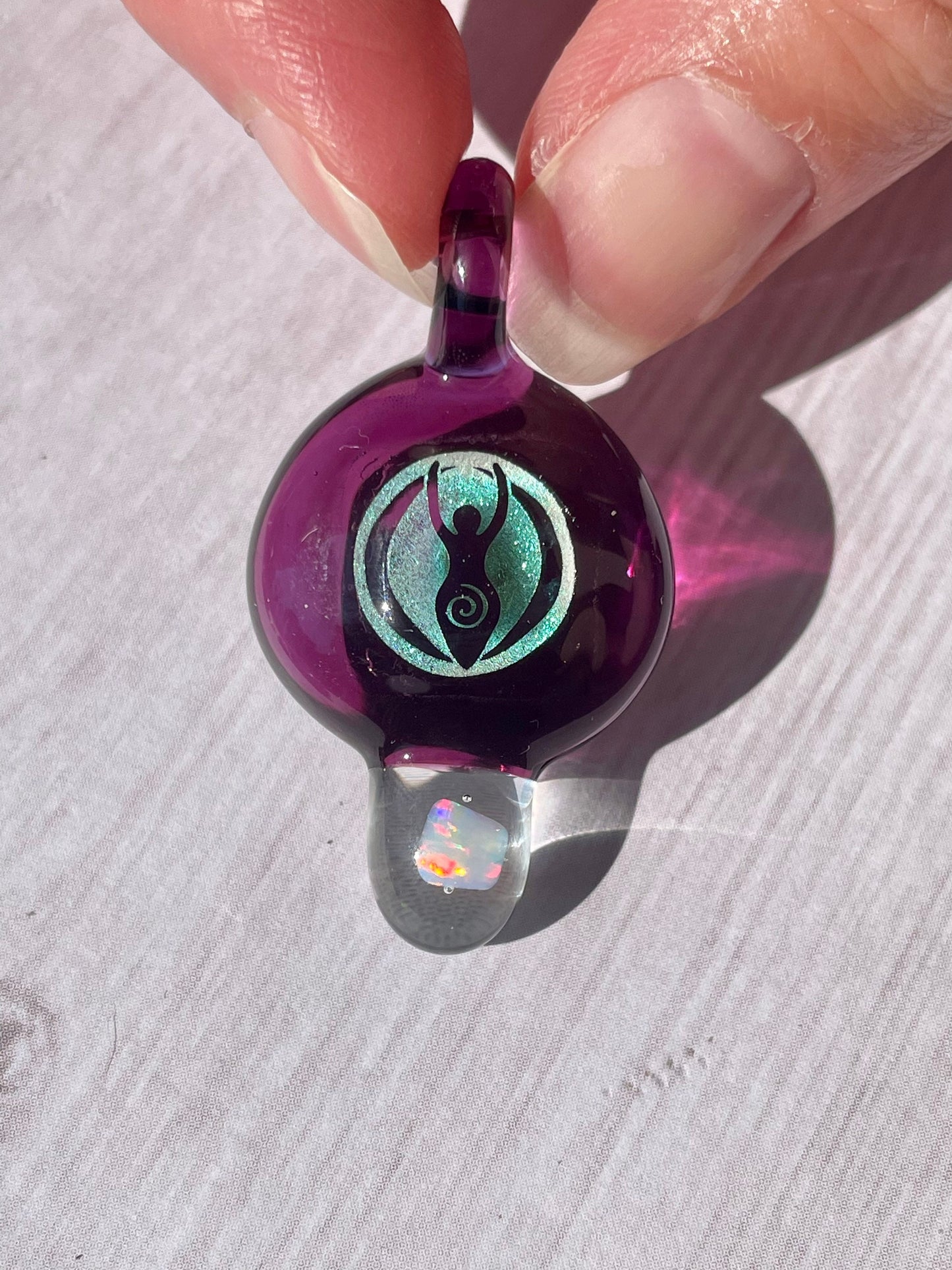 Sacred Goddess Pendant, Empowered Feminine Energy, Small Glass Necklace, Birthday Present for sister, Boho Necklace for her, Wiccan Woman