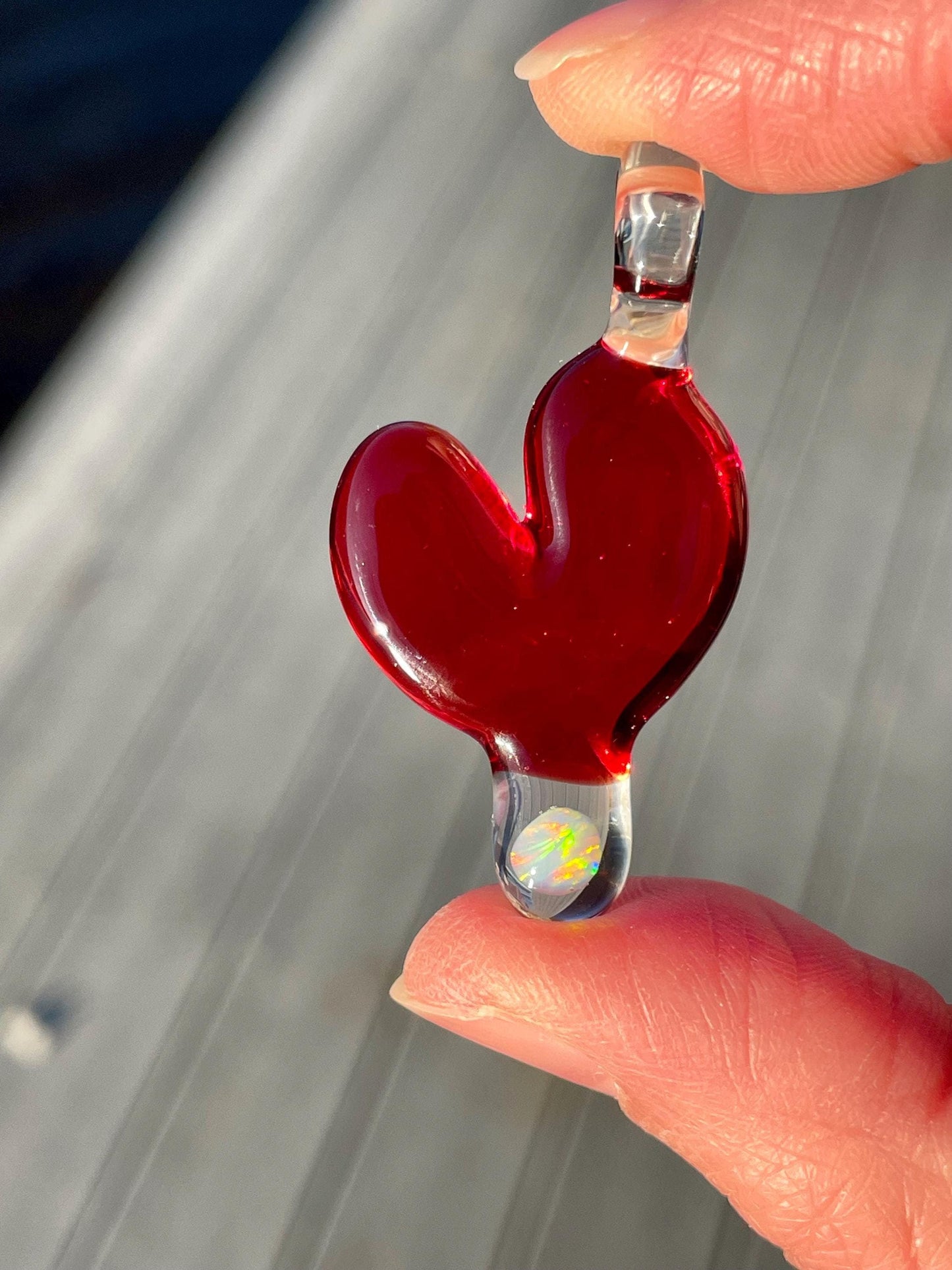 Blown Glass Heart Pendant Opal Necklace for Her, Simple Heart Jewelry, Birthday Gift for wife, Anniversary Gift, Valentines Day Gift Idea
