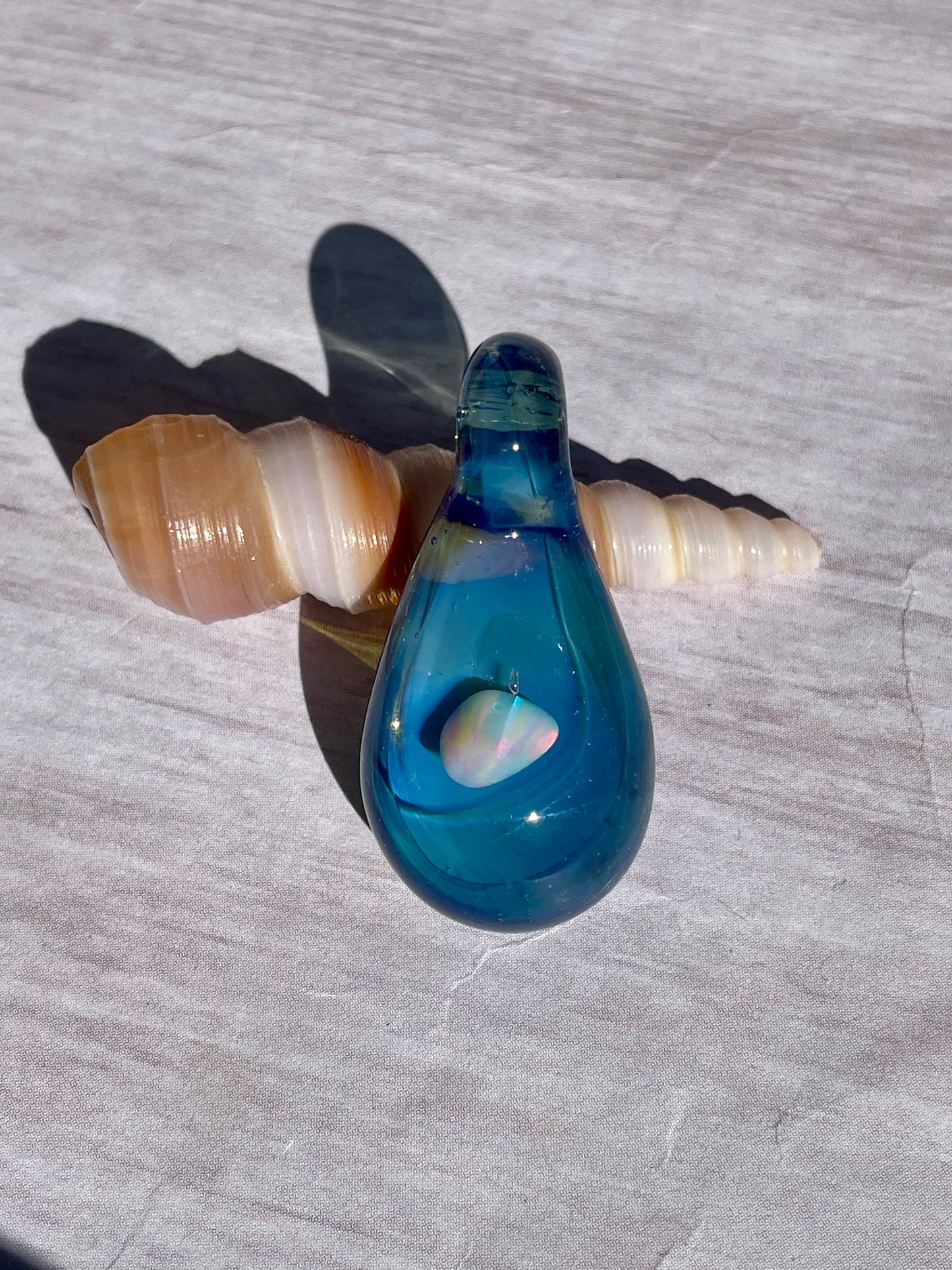 Small Glass Opal Pendant, Enchanting Blue Necklace, Ocean Inspired Gift Idea, Birthday Gift for her, Blue Mystical Jewelry, Valentines gift