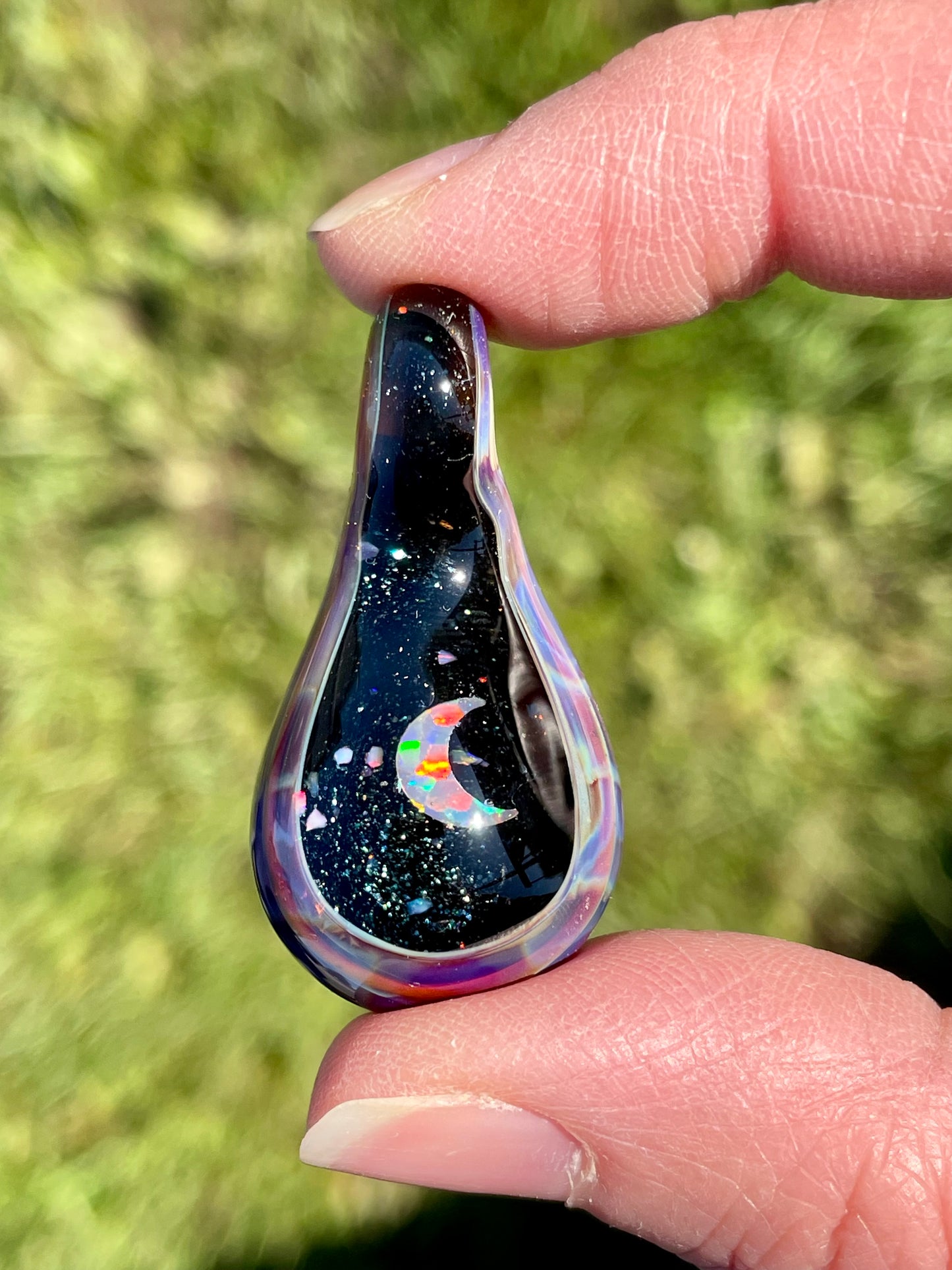 Moon Crystal Pendant, Moon Opal Necklace for Women, Small Glass Space Pendant, Moon Necklace Birthday Gift for her, Mothers Day Gift Idea