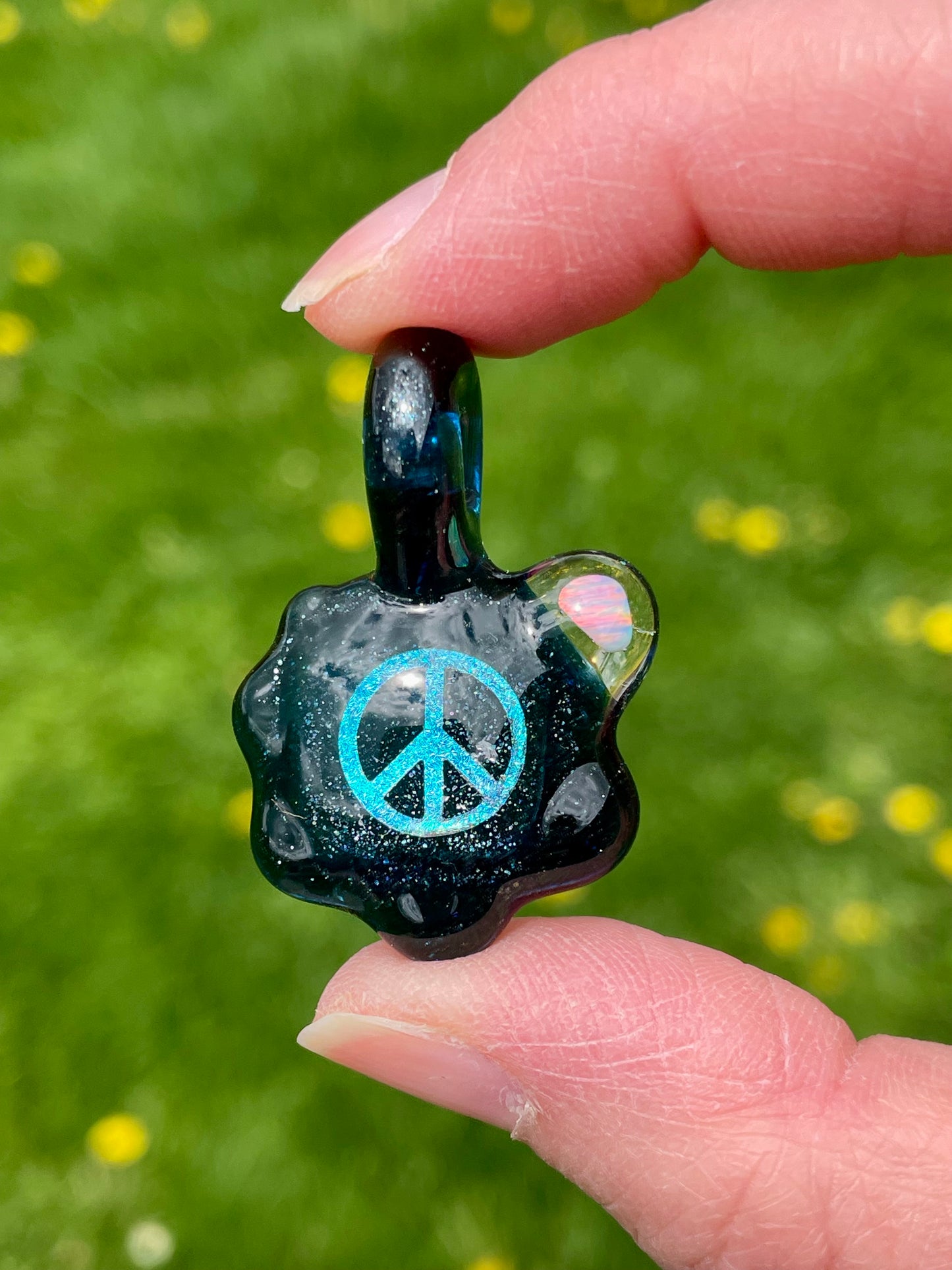 Peace Necklace - Unique Gift for Her - Handmade Glass Opal Pendant - Birthday Gift Idea - Lampwork Focal Charm Bead - Peace Sign Pendant