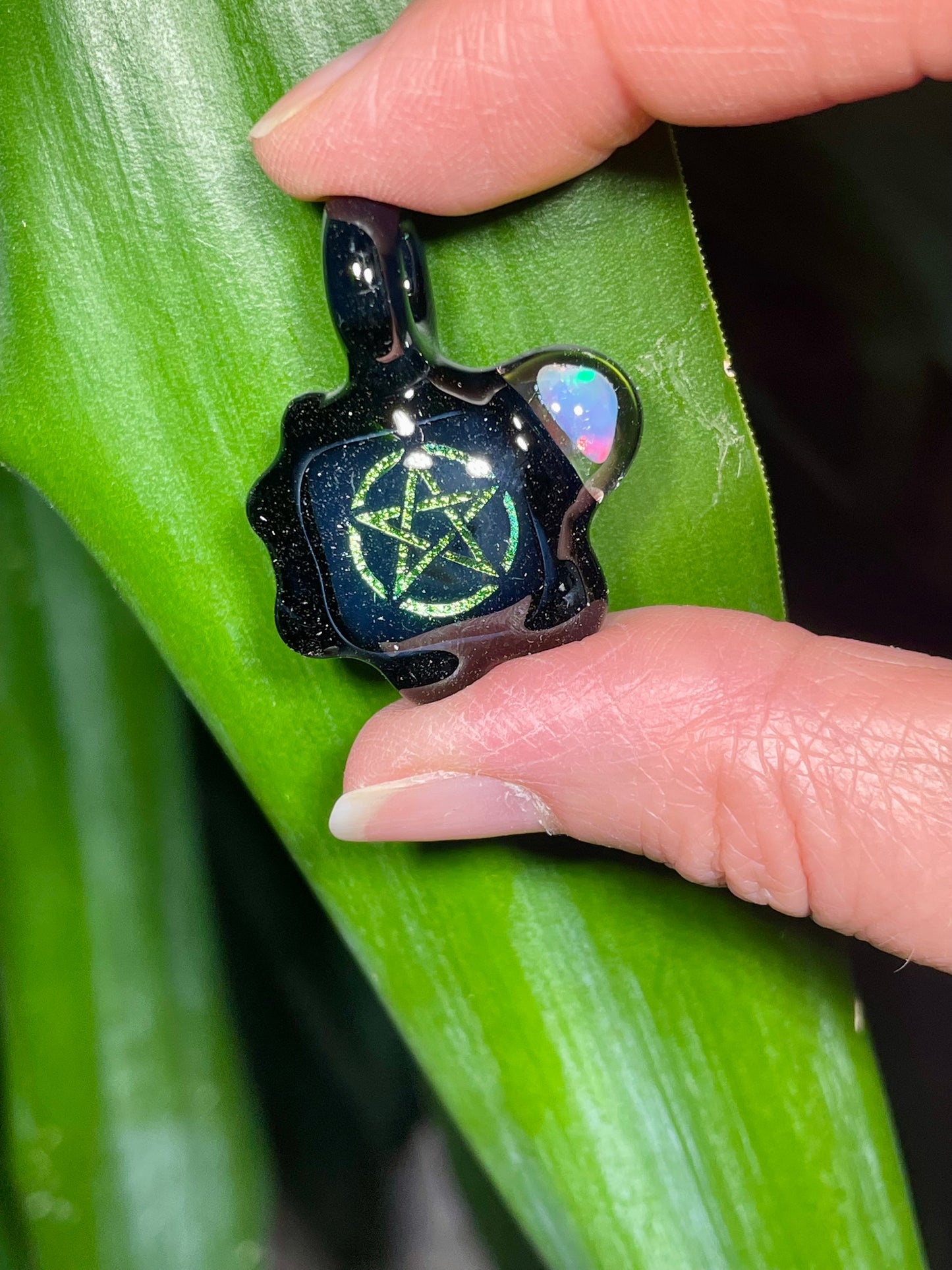 Unique Small Glass Pendant, Pentacle Necklace, Five Pointed Star Pendant, Wiccan Jewelry for sister, Pentagram Talisman Necklace for her