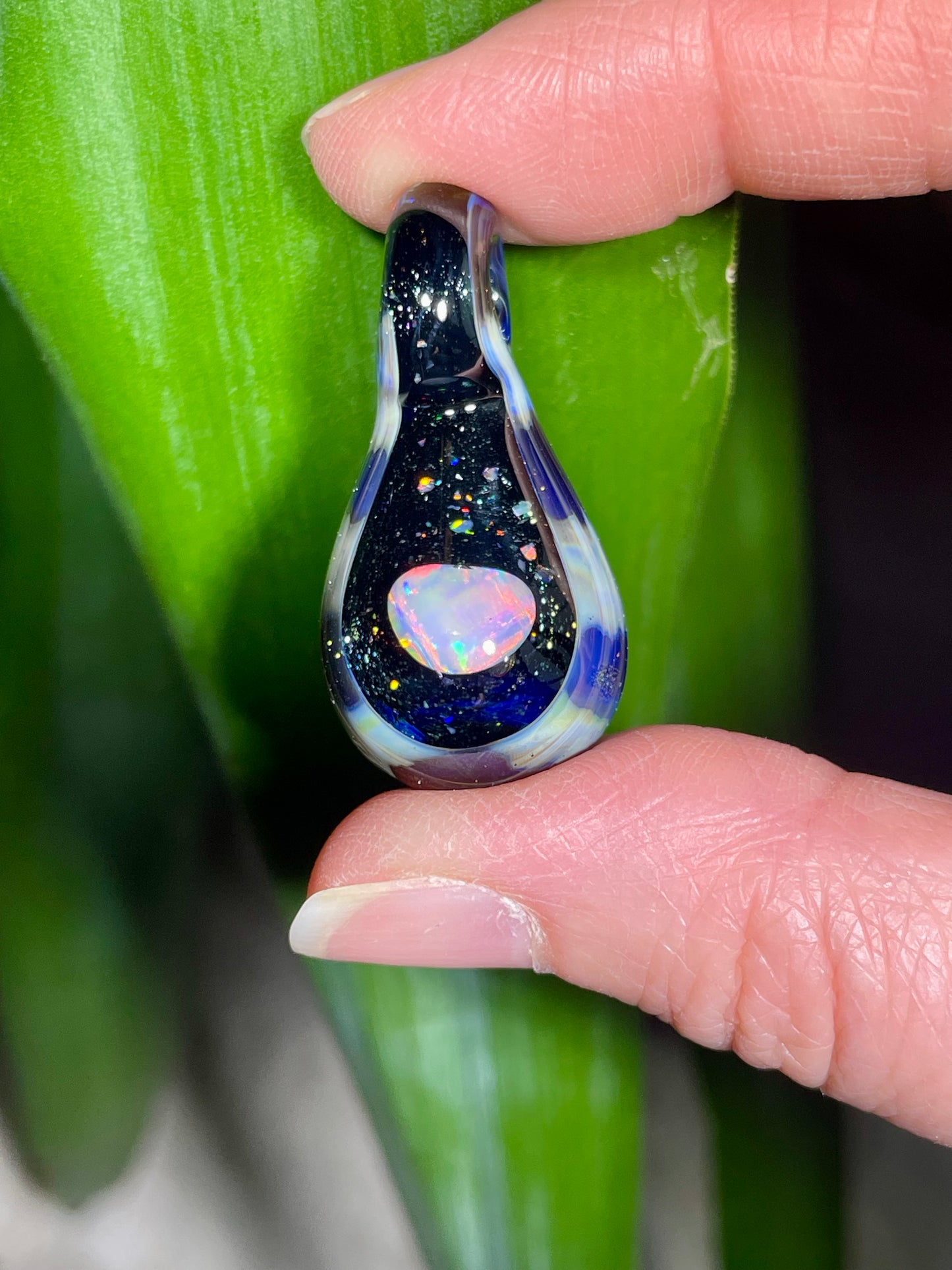 Handmade Small Glass Opal Pendant, Jewelry Gift, Opal Necklace, Birthday Gift, Mothers Day Gift, Pendant Necklaces, Gemstone Jewelry, Easter