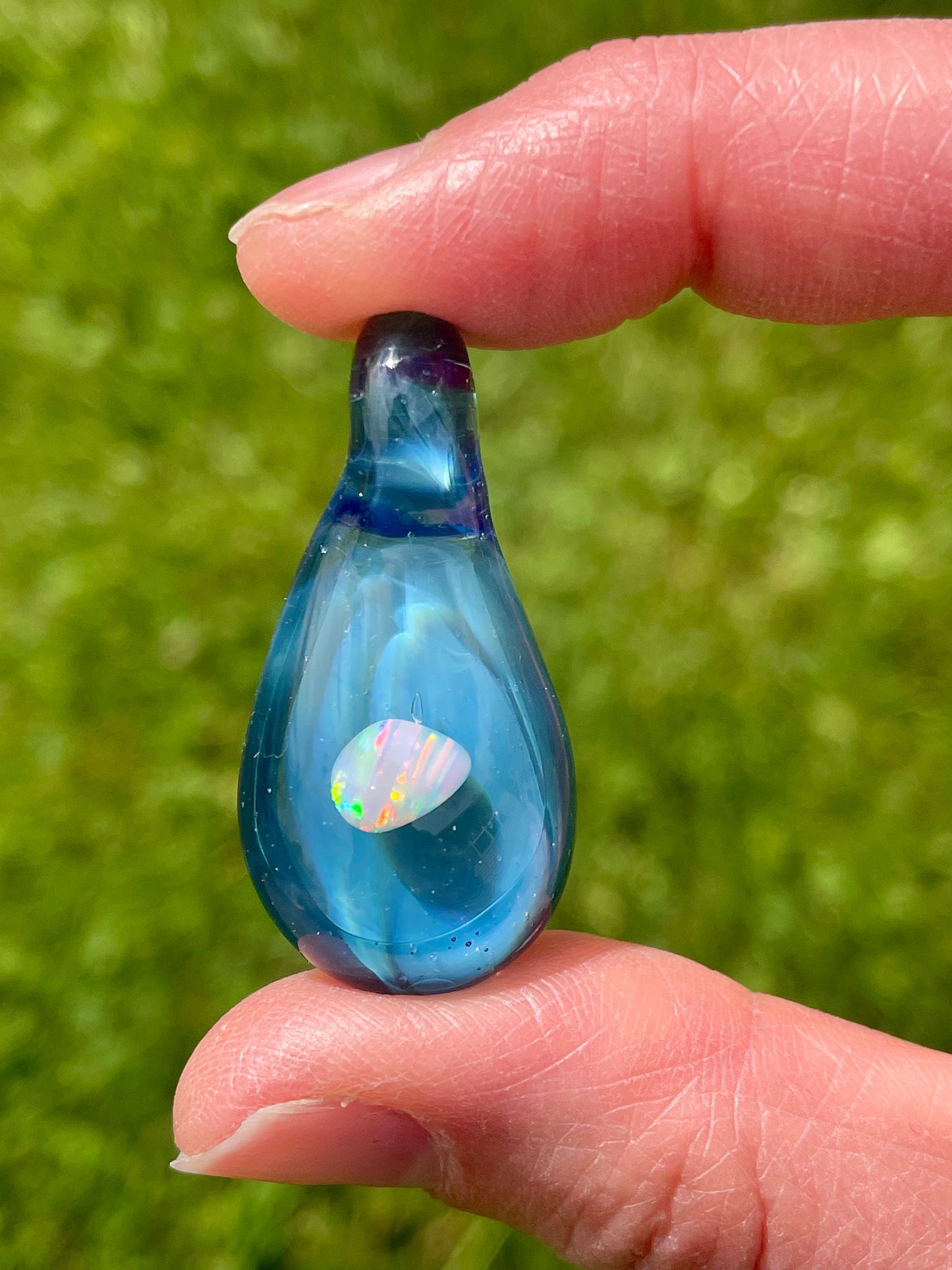 Small Glass Opal Pendant, Enchanting Blue Necklace, Ocean Inspired Gift Idea, Birthday Gift for her, Blue Mystical Jewelry, Valentines gift