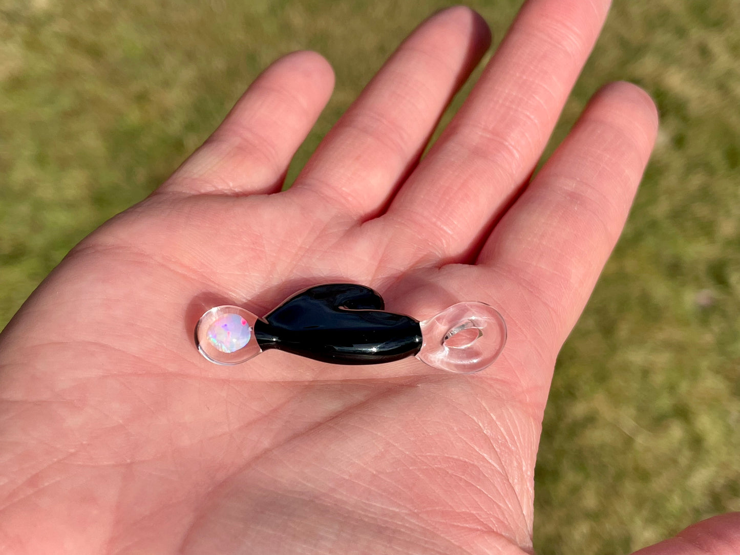 Blown Glass Opal Pendant, Black Heart Necklace for Her, Opal Heart Jewelry, Anniversary Gift gift for wife, Graduation Gift for daughter