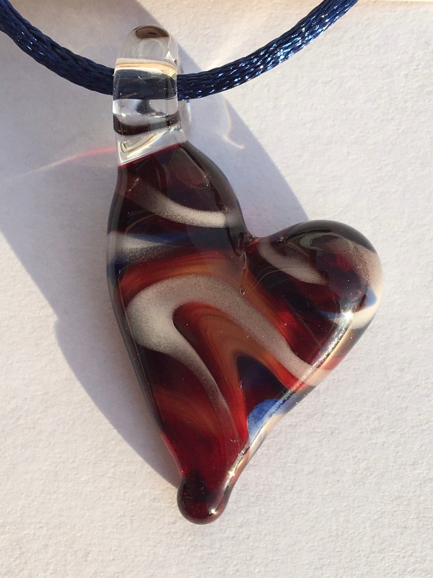 Blown Glass Patriotic Heart Pendant Necklace for Her, girlfriend gift, graduation gift from mom, birthday gift for sister, special occasion