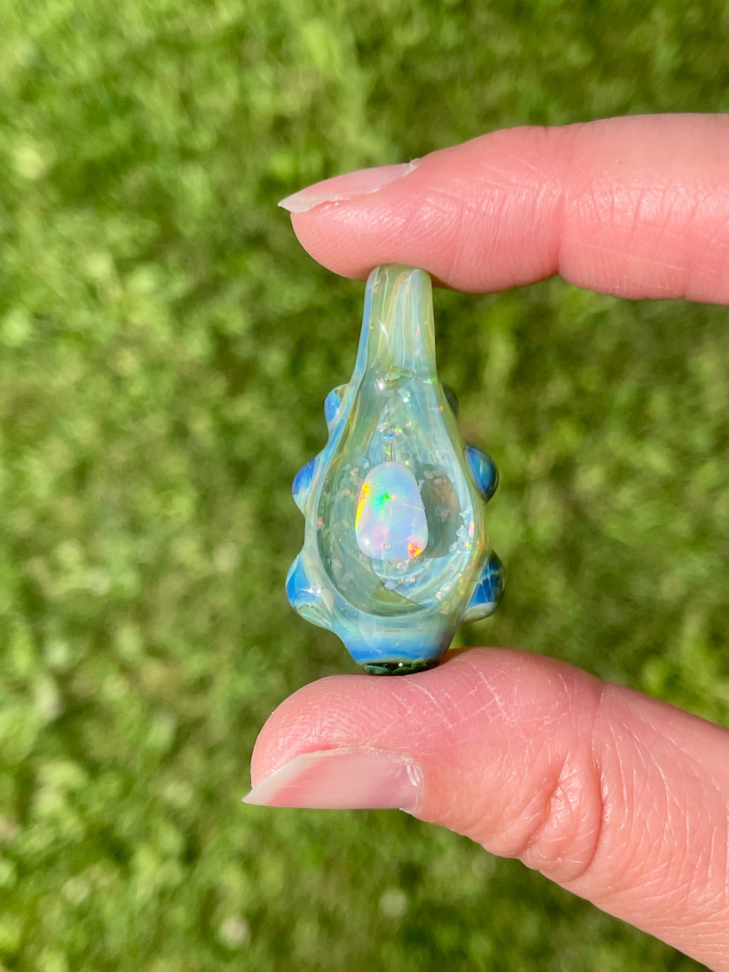Small Glass Opal Pendant, Petite Green Necklace, Birthday gift for her, Ocean Inspired Gift, Unique Handmade Jewelry, Gift for Graduate, Heart of the Ocean Pendant
