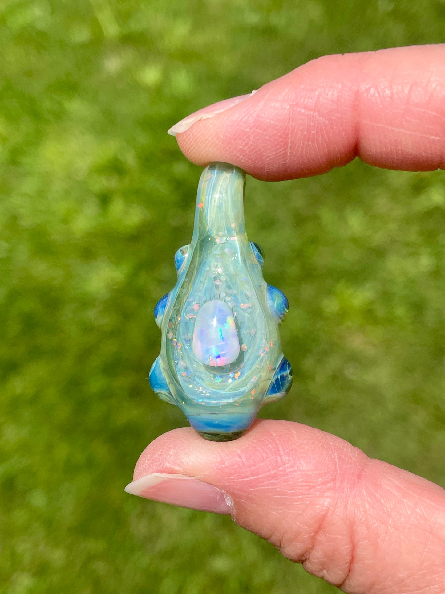 Small Glass Opal Pendant, Petite Green Necklace, Birthday gift for her, Ocean Inspired Gift, Unique Handmade Jewelry, Gift for Graduate, Heart of the Ocean Pendant