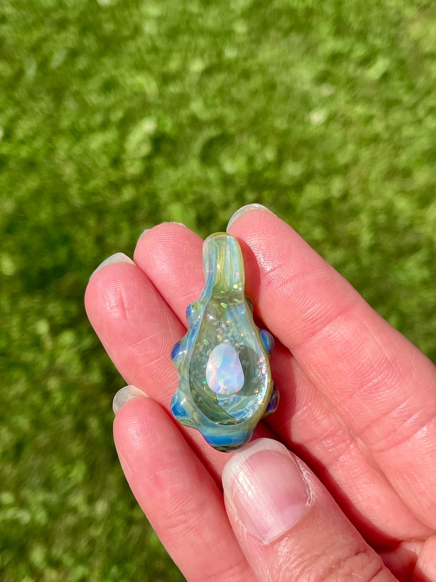 Small Glass Opal Pendant, Petite Green Necklace, Birthday gift for her, Ocean Inspired Gift, Unique Handmade Jewelry, Gift for Graduate, Heart of the Ocean Pendant