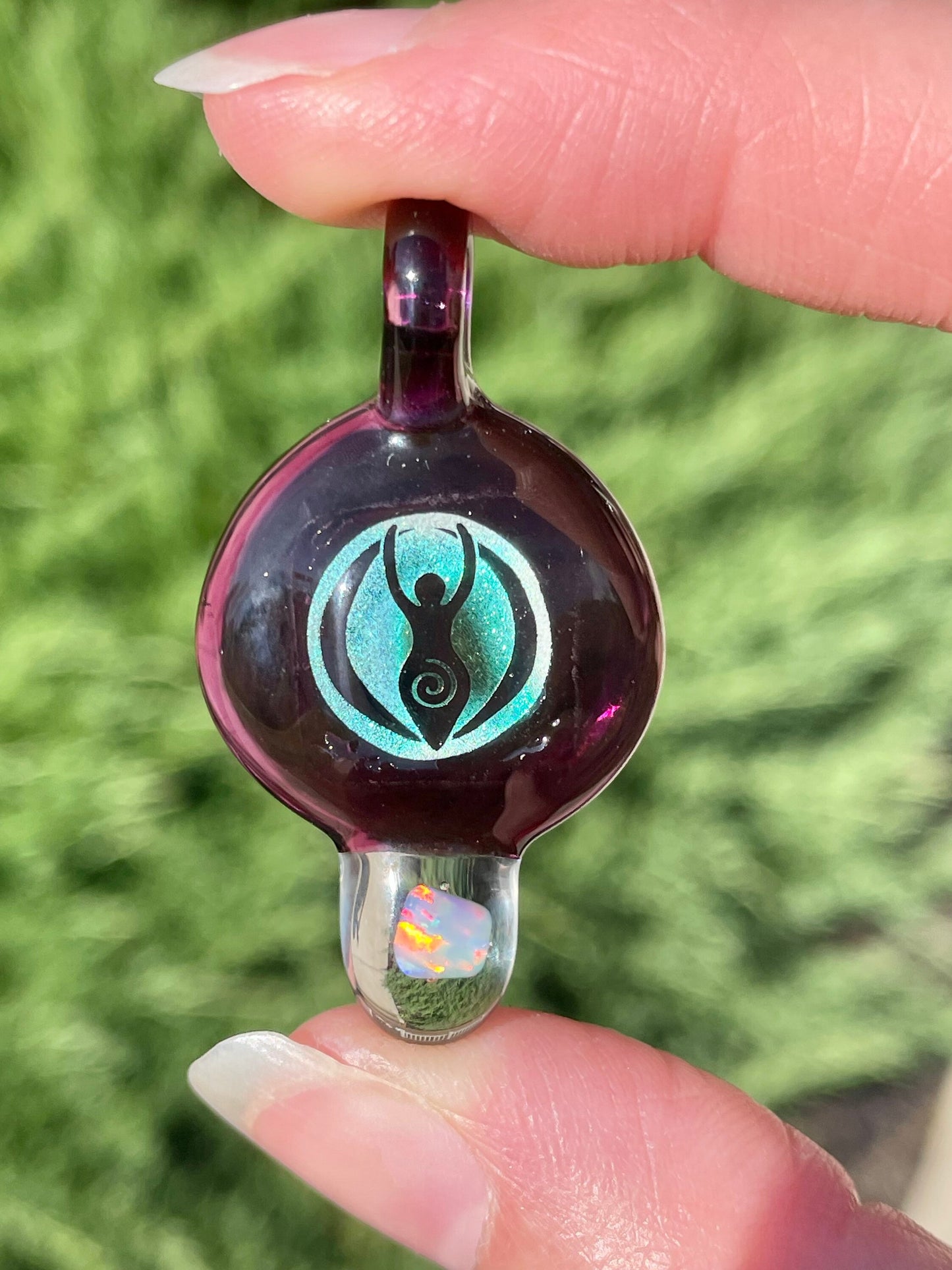Sacred Goddess Pendant, Empowered Feminine Energy, Small Glass Necklace, Birthday Present for sister, Boho Necklace for her, Wiccan Woman