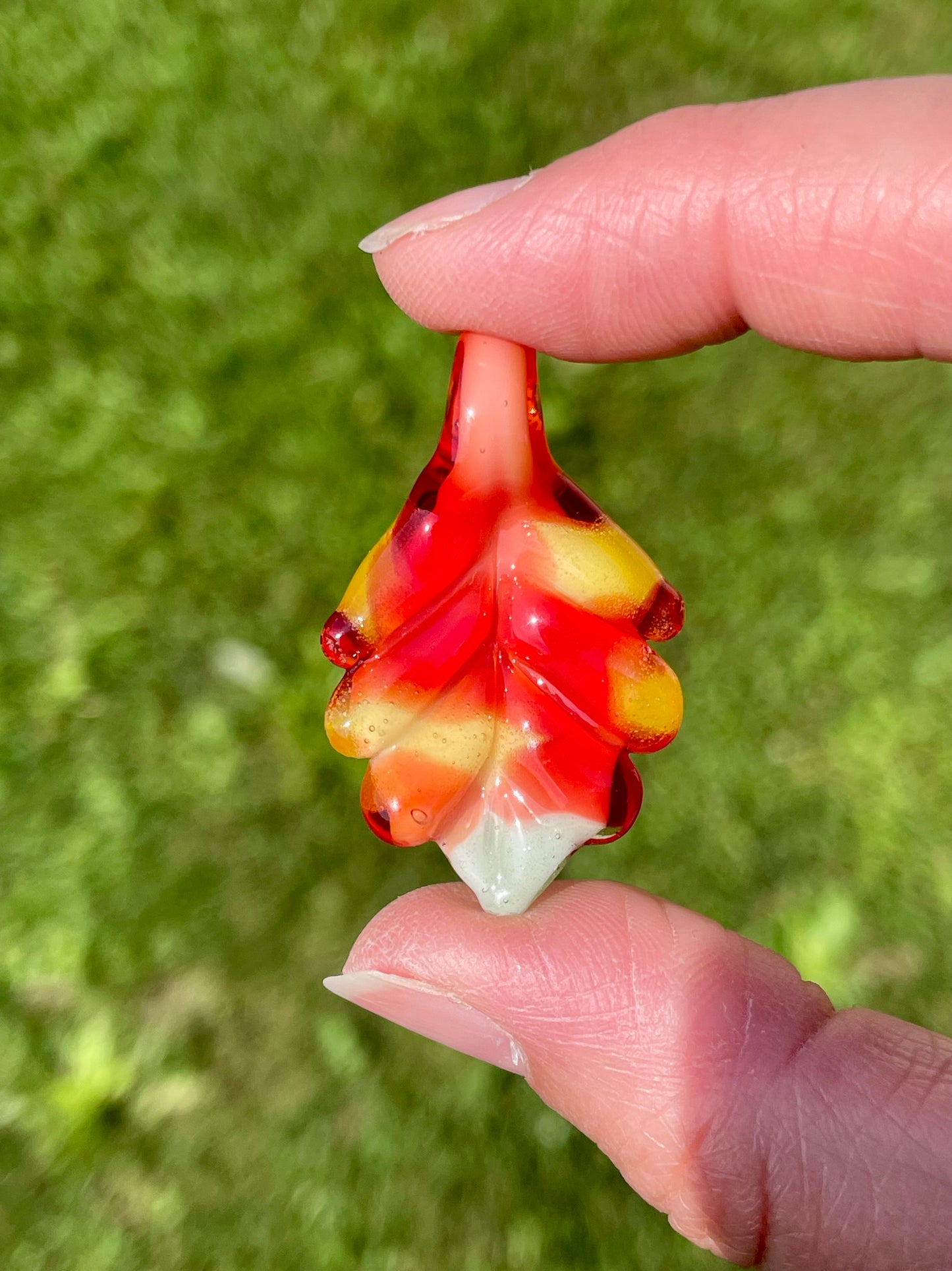 Small Glass Pendant, Fall Leaf Opal Necklace, birthday gift for daughter, botanical jewelry for women, green thumb gardener gift for mom
