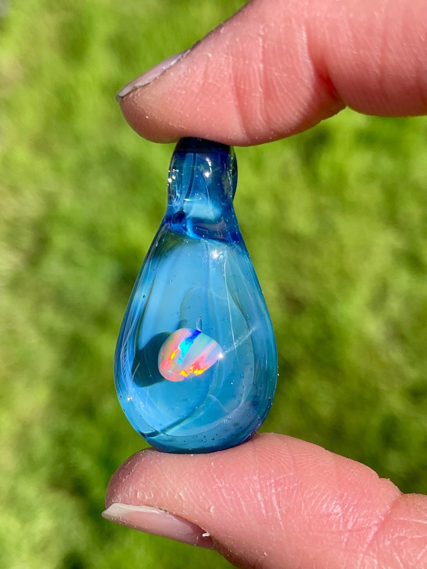 Small Glass Opal Pendant, Enchanting Blue Necklace, Ocean Inspired Gift Idea, Birthday Gift for her, Blue Mystical Jewelry, Valentines gift