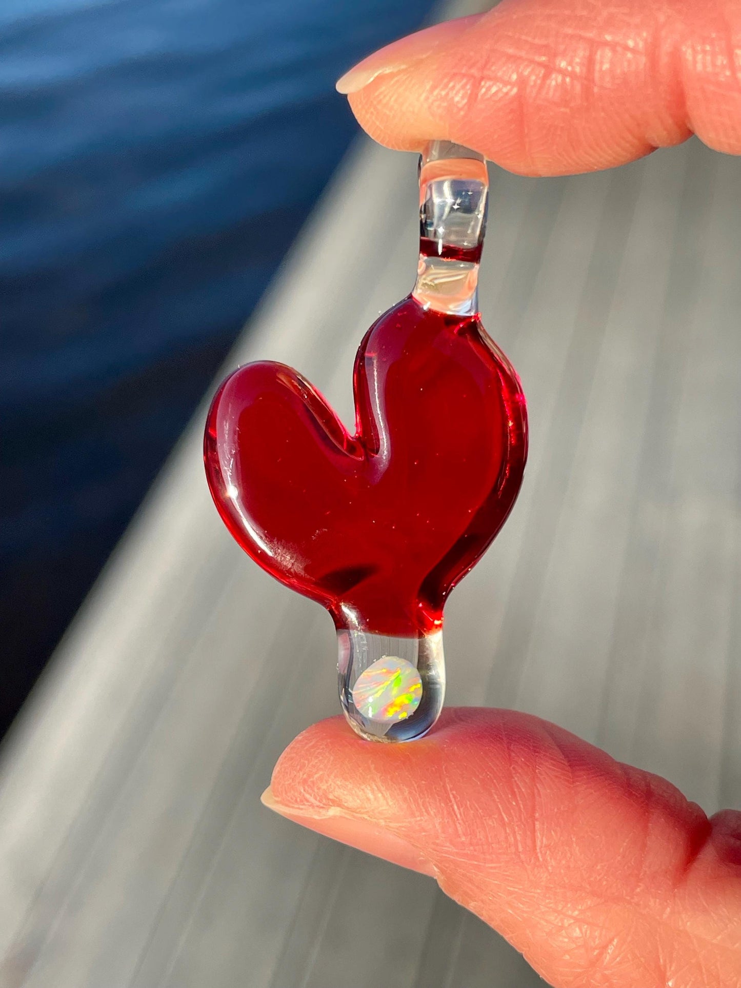 Blown Glass Heart Pendant Opal Necklace for Her, Simple Heart Jewelry, Birthday Gift for wife, Anniversary Gift, Valentines Day Gift Idea