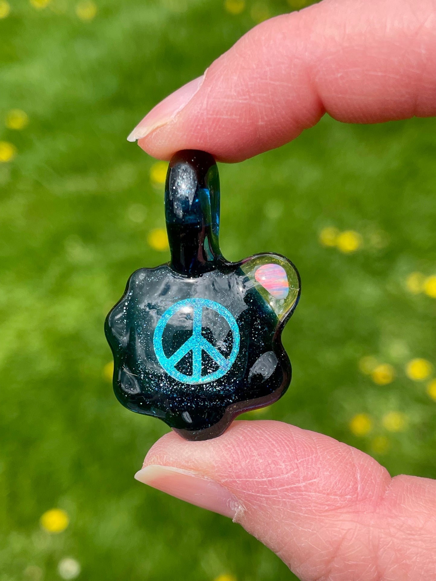 Peace Necklace - Unique Gift for Her - Handmade Glass Opal Pendant - Birthday Gift Idea - Lampwork Focal Charm Bead - Peace Sign Pendant
