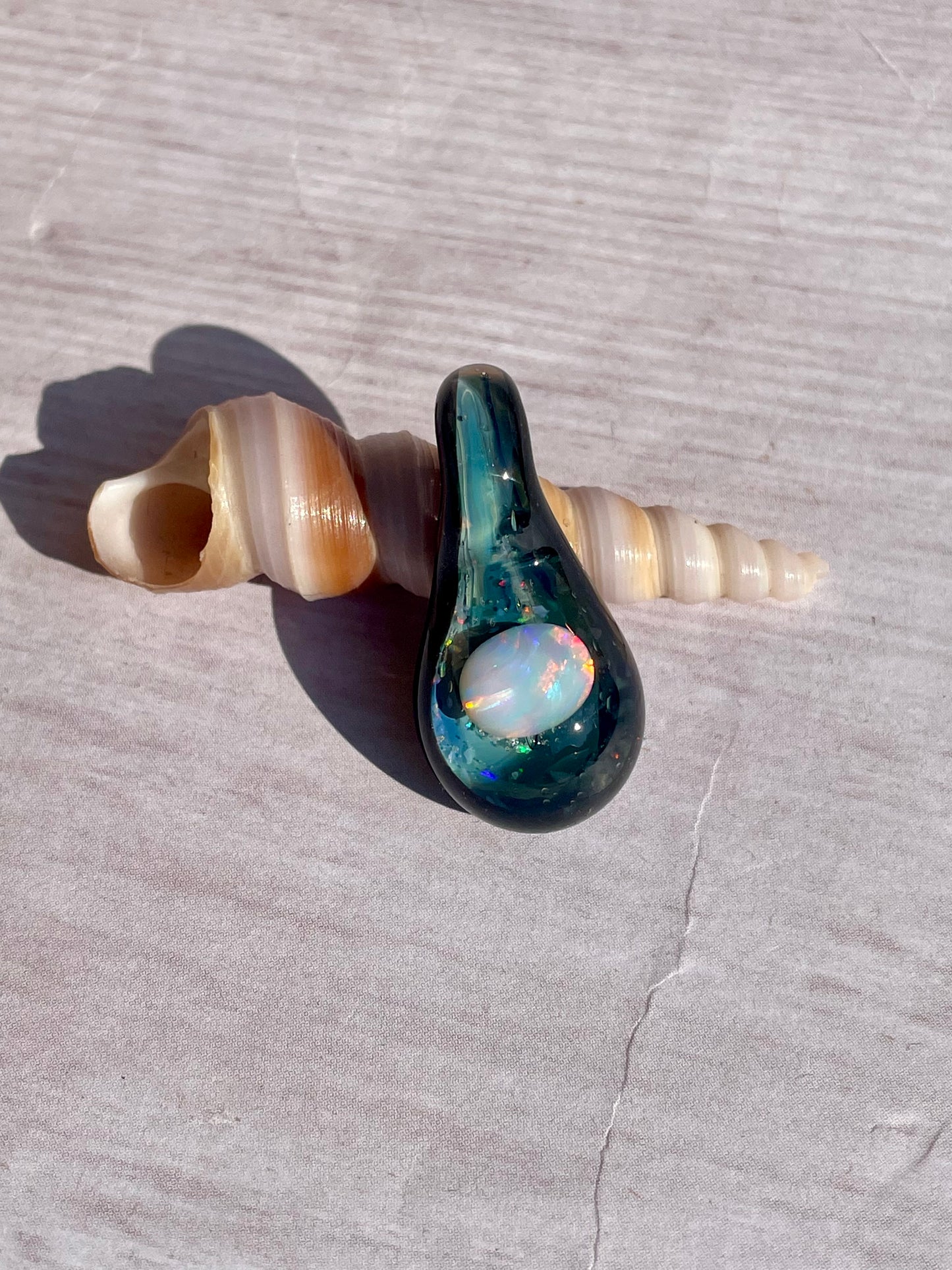 Heady Glass Opal Pendant, Black Blown Glass Pendant, Lampwork Focal Bead, Unique October Birthday Gift, Opal Necklace, Glass Opal Pendant