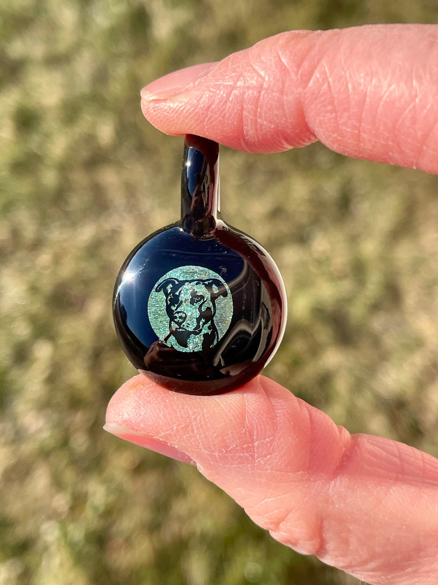 Blown Glass Necklace, Pitbull Mom Gifts, Rescue dog mom jewelry, birthday mom gift from dog, American Staffordshire Terrier, dog lover gift