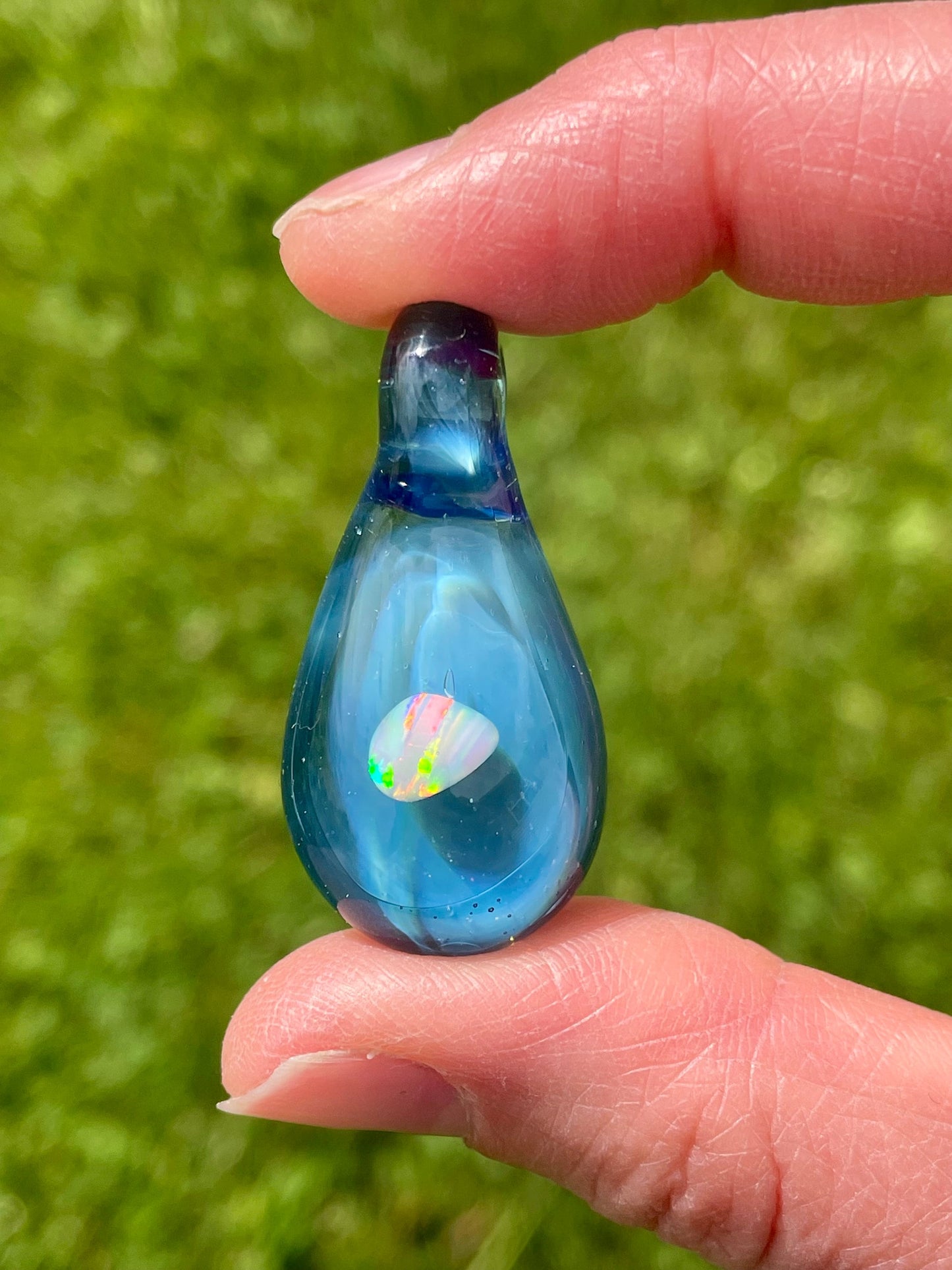 Small Glass Opal Pendant, Enchanting Blue Necklace, Ocean Inspired Gift Idea, Birthday Gift for her, Blue Mystical Jewelry, Valentines gift