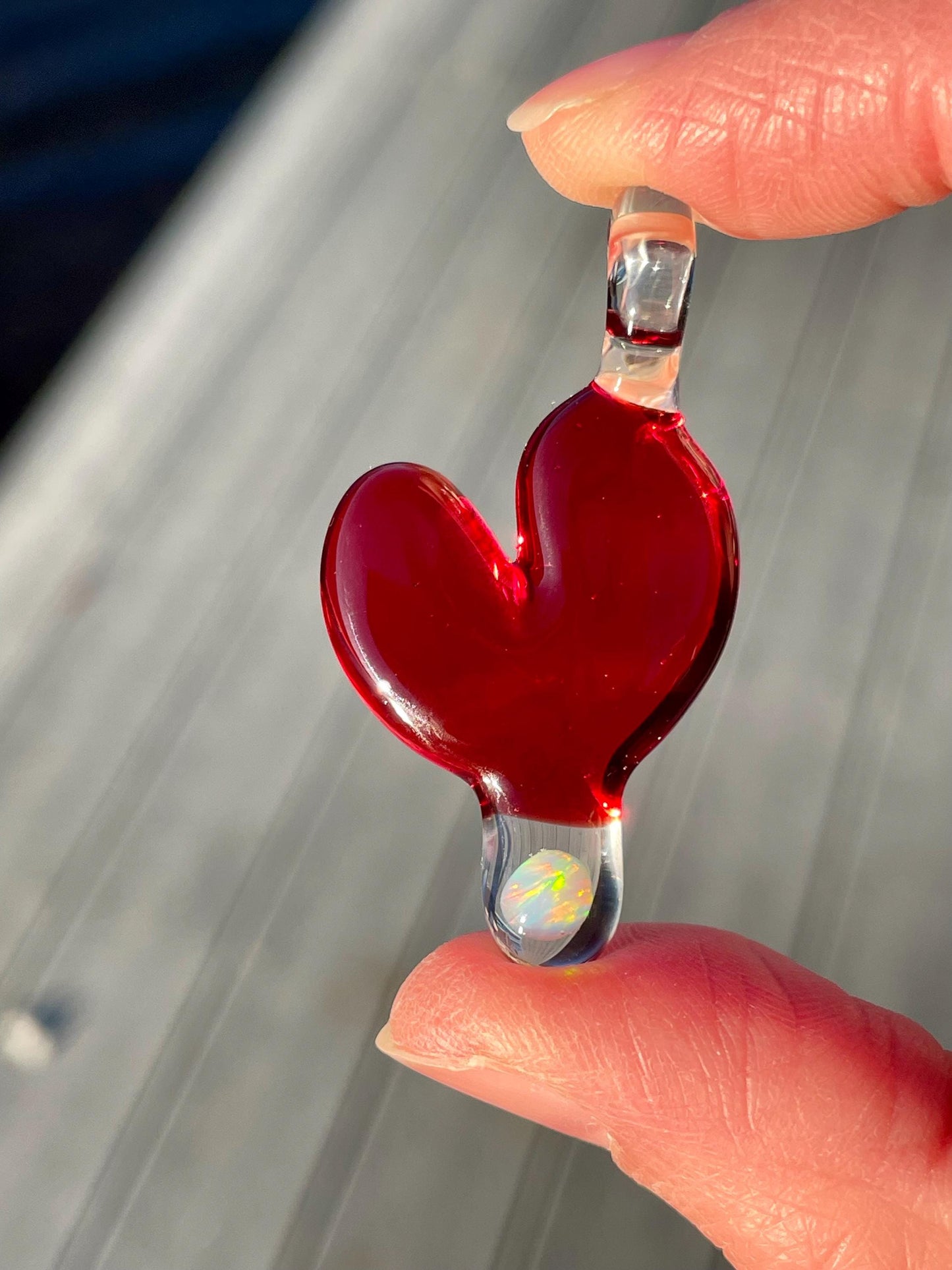 Blown Glass Heart Pendant Opal Necklace for Her, Simple Heart Jewelry, Birthday Gift for wife, Anniversary Gift, Valentines Day Gift Idea