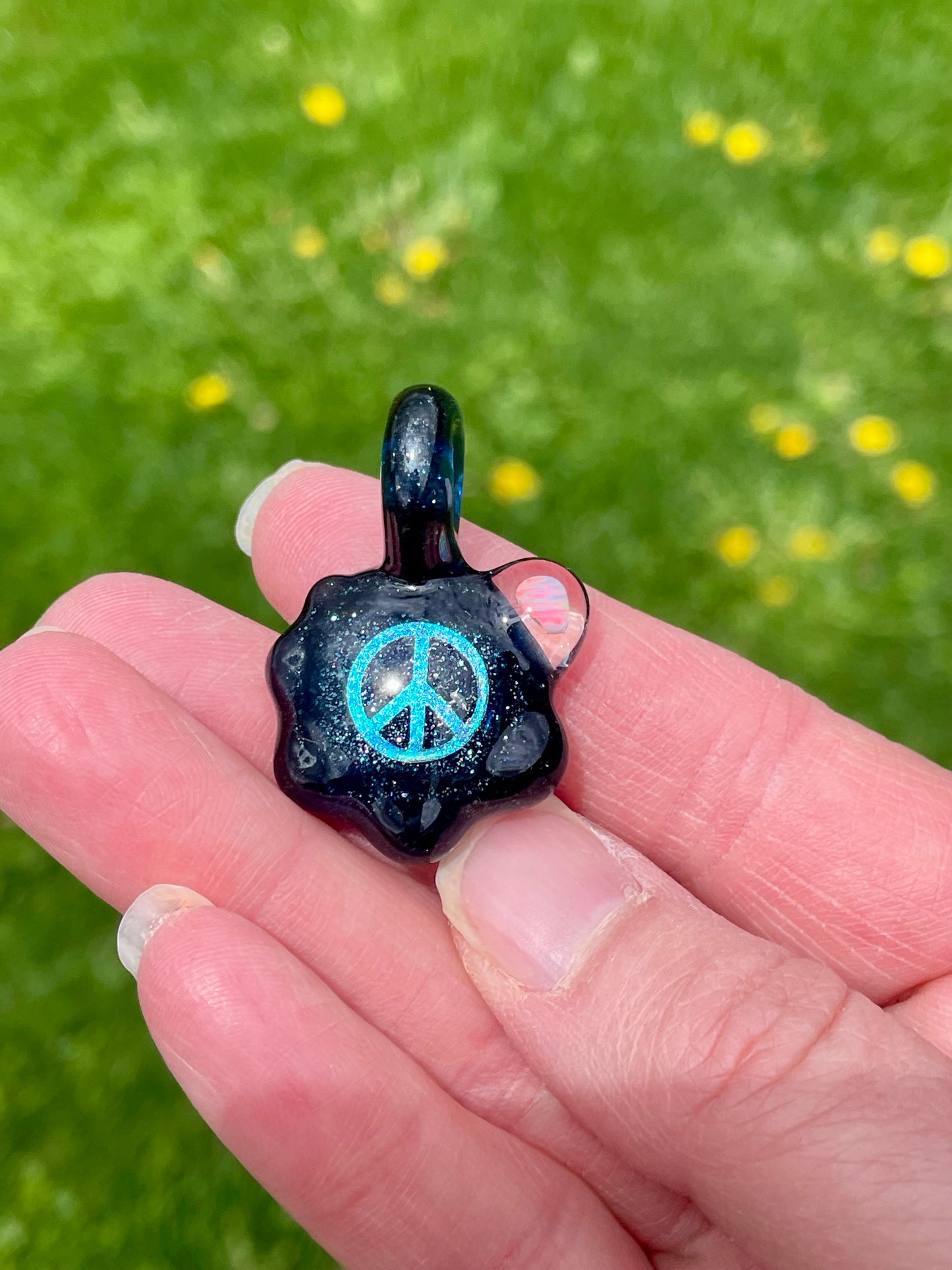 Peace Necklace - Unique Gift for Her - Handmade Glass Opal Pendant - Birthday Gift Idea - Lampwork Focal Charm Bead - Peace Sign Pendant