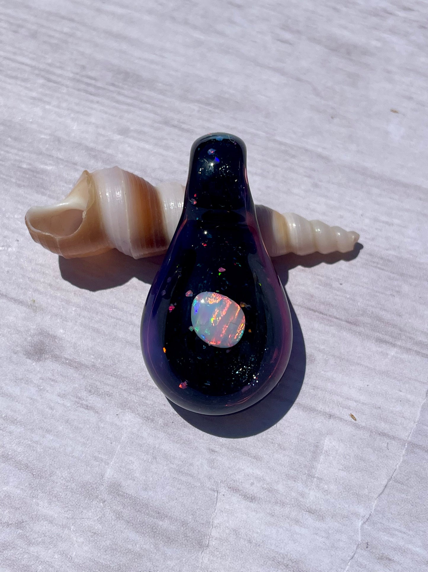 Small Glass Opal Pendant, Unique Glass Pendant, Opal Necklace, Galaxy Pendant, gift for daughter, Gift for Graduate, October Birthday Gift