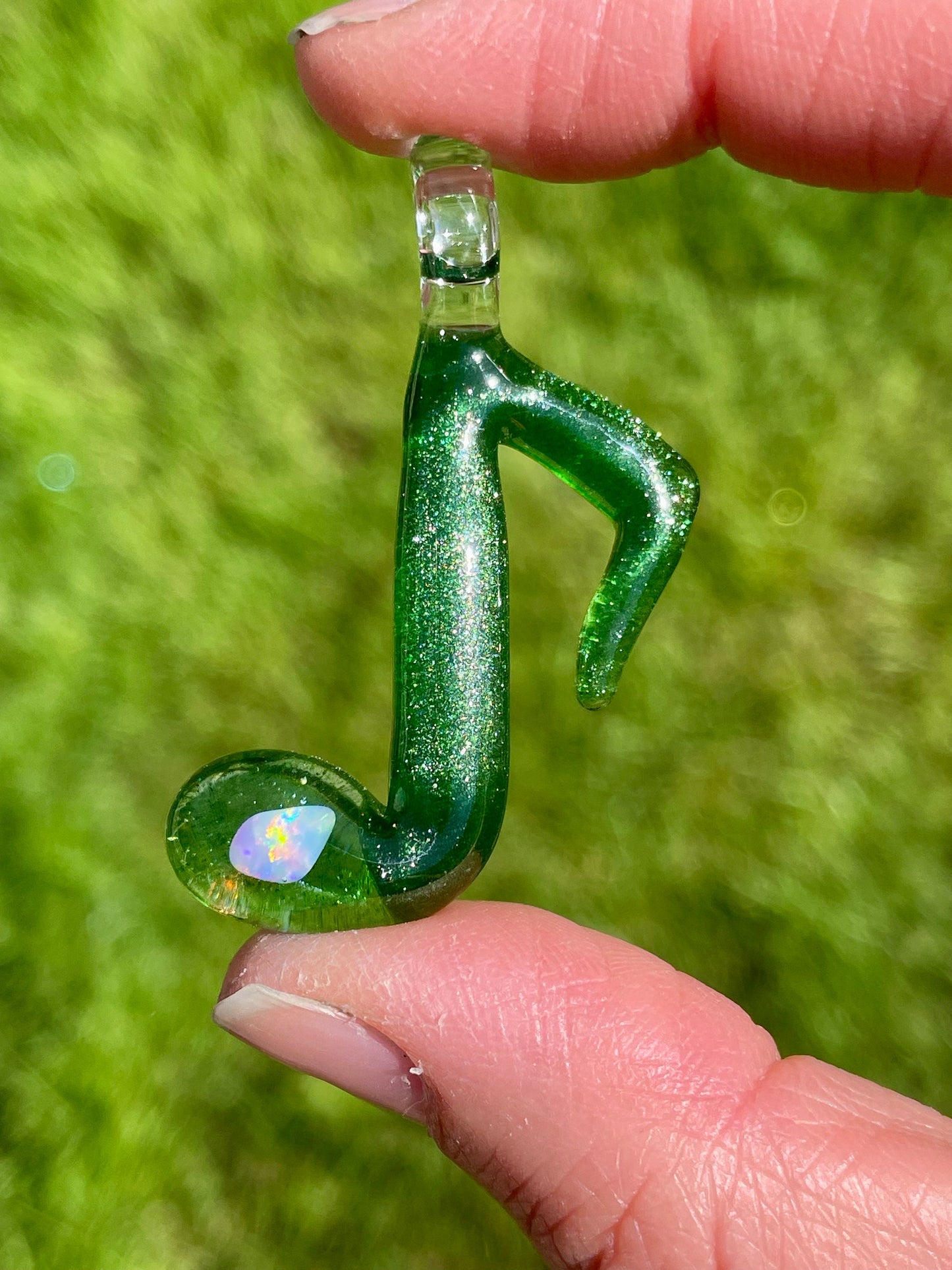 Glass Music Note Pendant, Opal Necklace for Her, Simple Music Jewelry, October Birthstone, Anniversary Gift, Valentines Day Gift for Wife