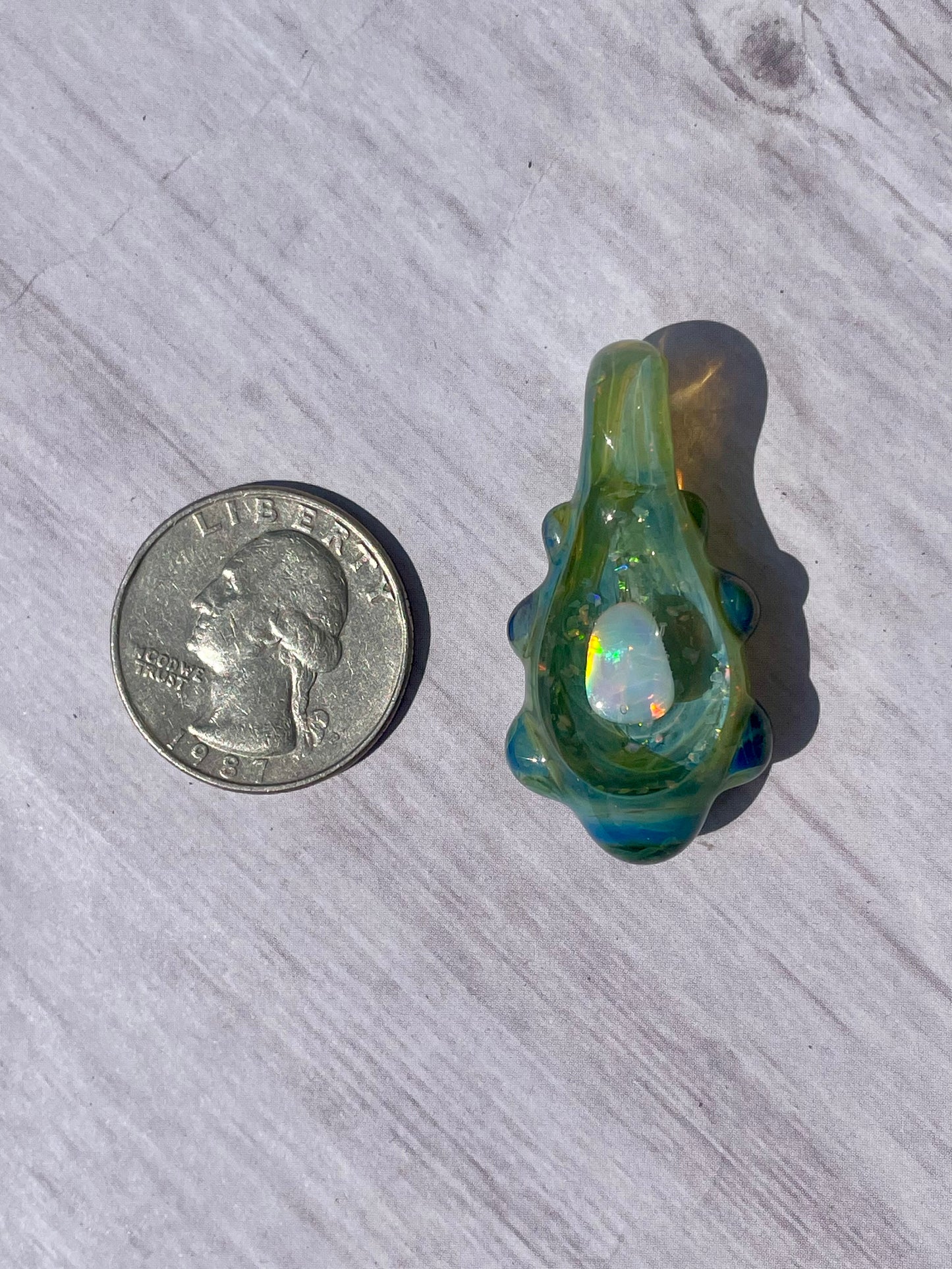 Small Glass Opal Pendant, Petite Green Necklace, Birthday gift for her, Ocean Inspired Gift, Unique Handmade Jewelry, Gift for Graduate, Heart of the Ocean Pendant