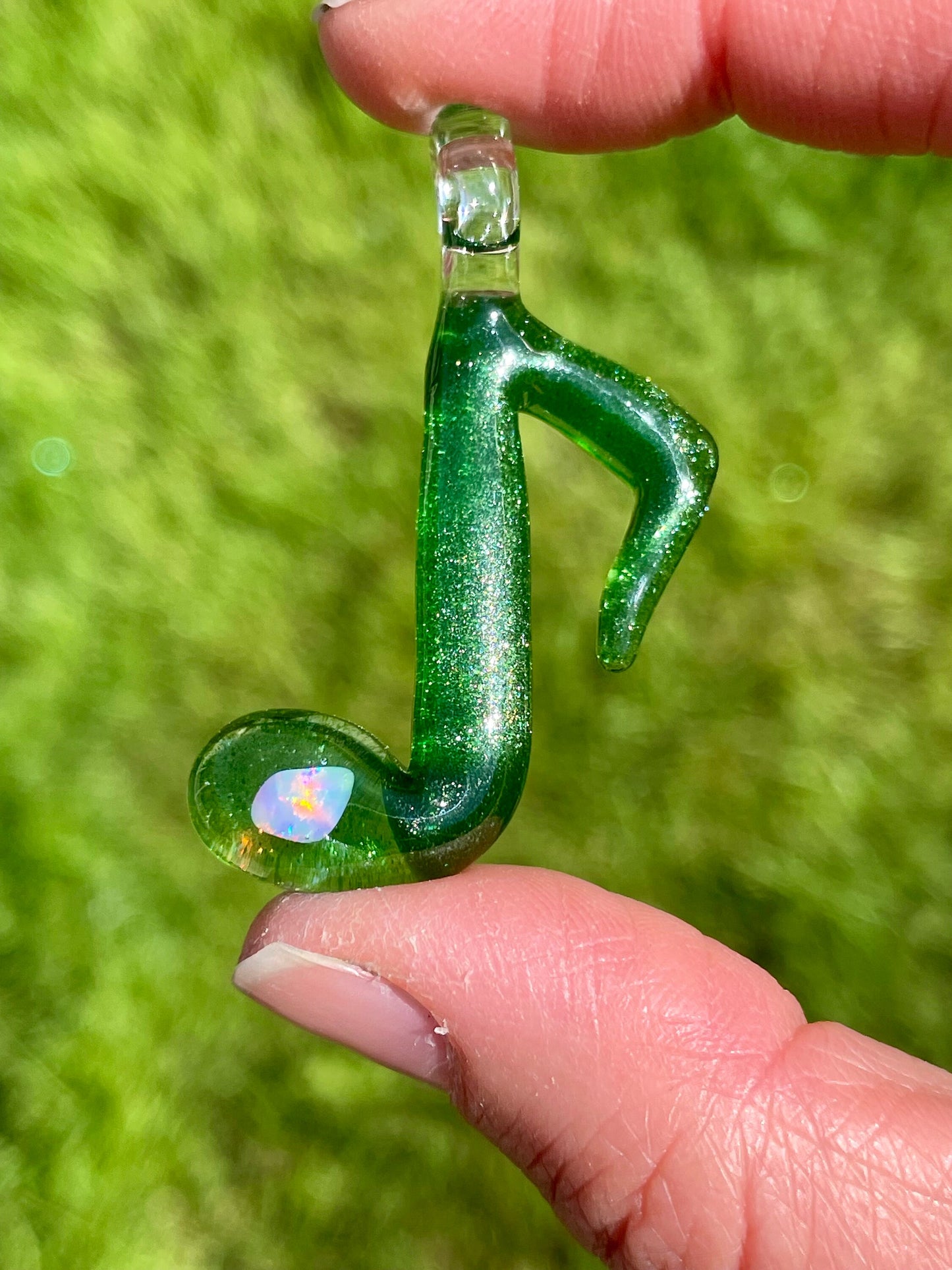 Glass Music Note Pendant, Opal Necklace for Her, Simple Music Jewelry, October Birthstone, Anniversary Gift, Valentines Day Gift for Wife