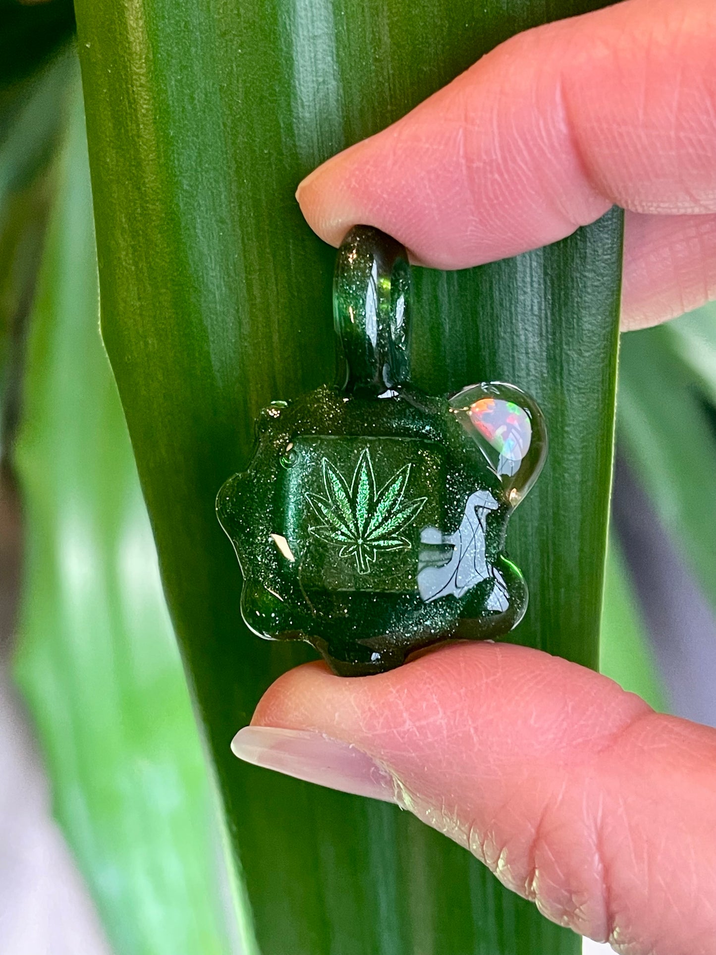 Cannabis Necklace, Birthday Gift for Women, Birthday Gift for Her, Pot Leaf Pendant for Him, Small Glass Pendant, Stoner Chick, Unique Gift