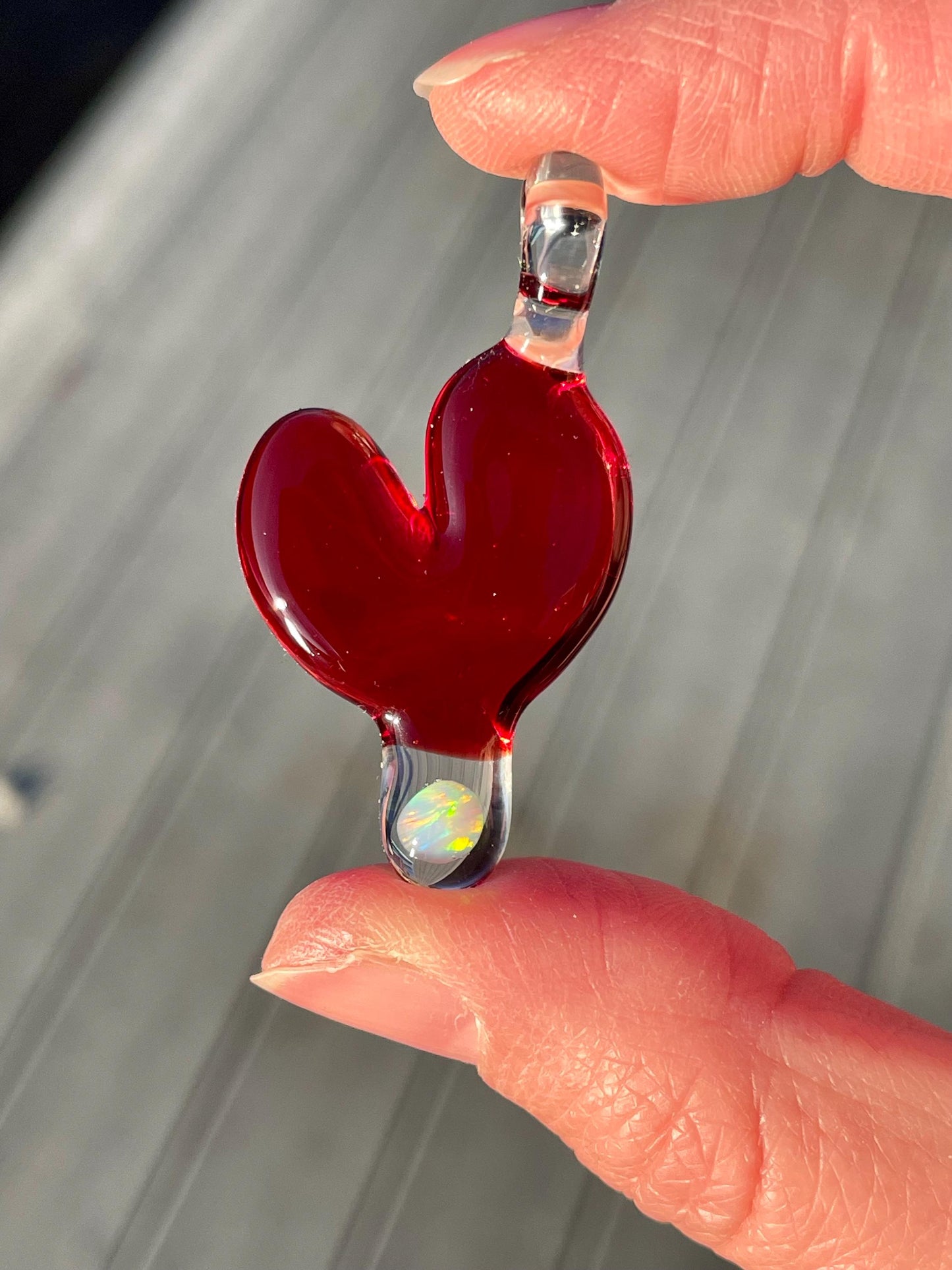 Blown Glass Heart Pendant Opal Necklace for Her, Simple Heart Jewelry, Birthday Gift for wife, Anniversary Gift, Valentines Day Gift Idea