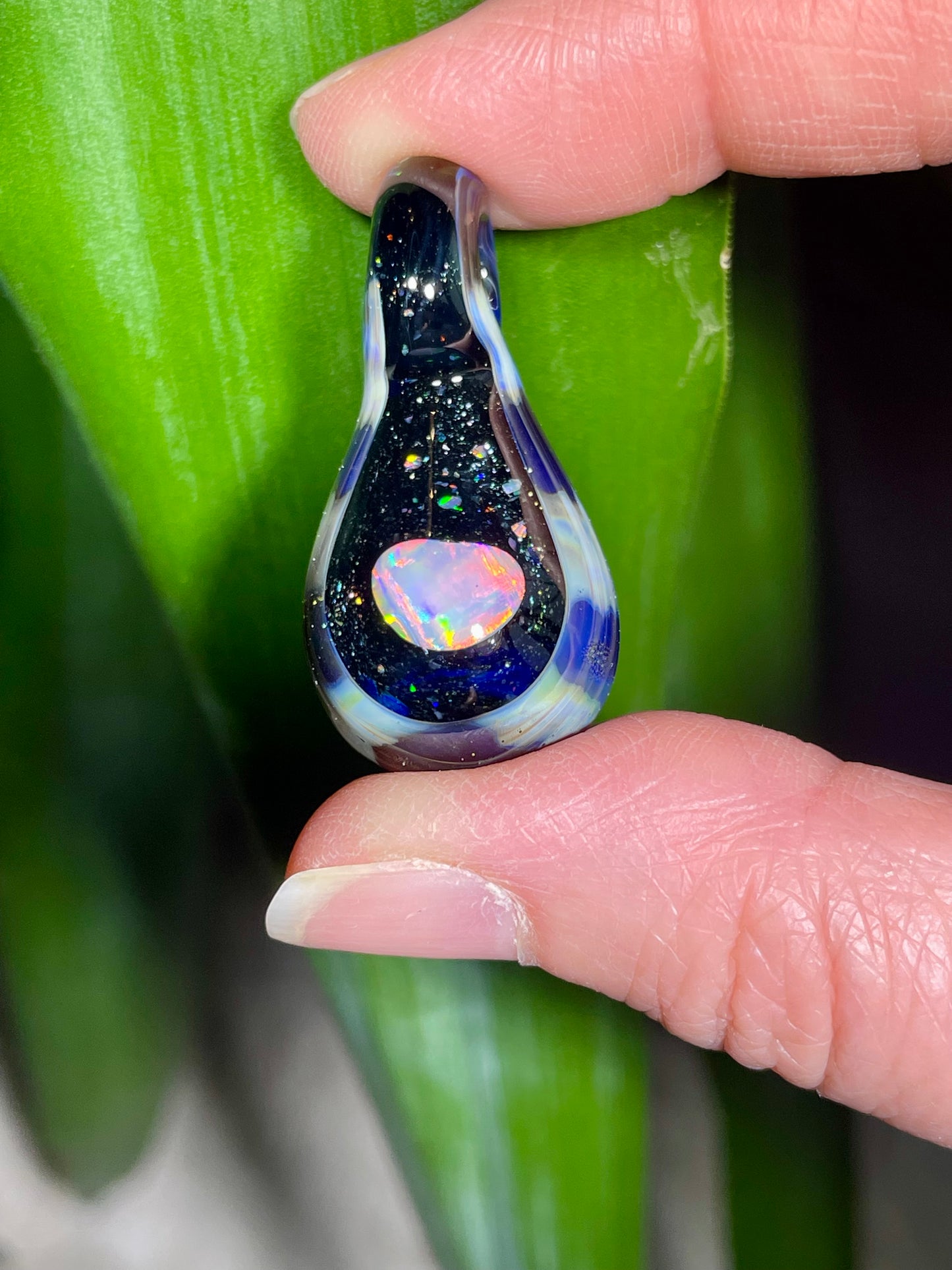 Handmade Small Glass Opal Pendant, Jewelry Gift, Opal Necklace, Birthday Gift, Mothers Day Gift, Pendant Necklaces, Gemstone Jewelry, Easter