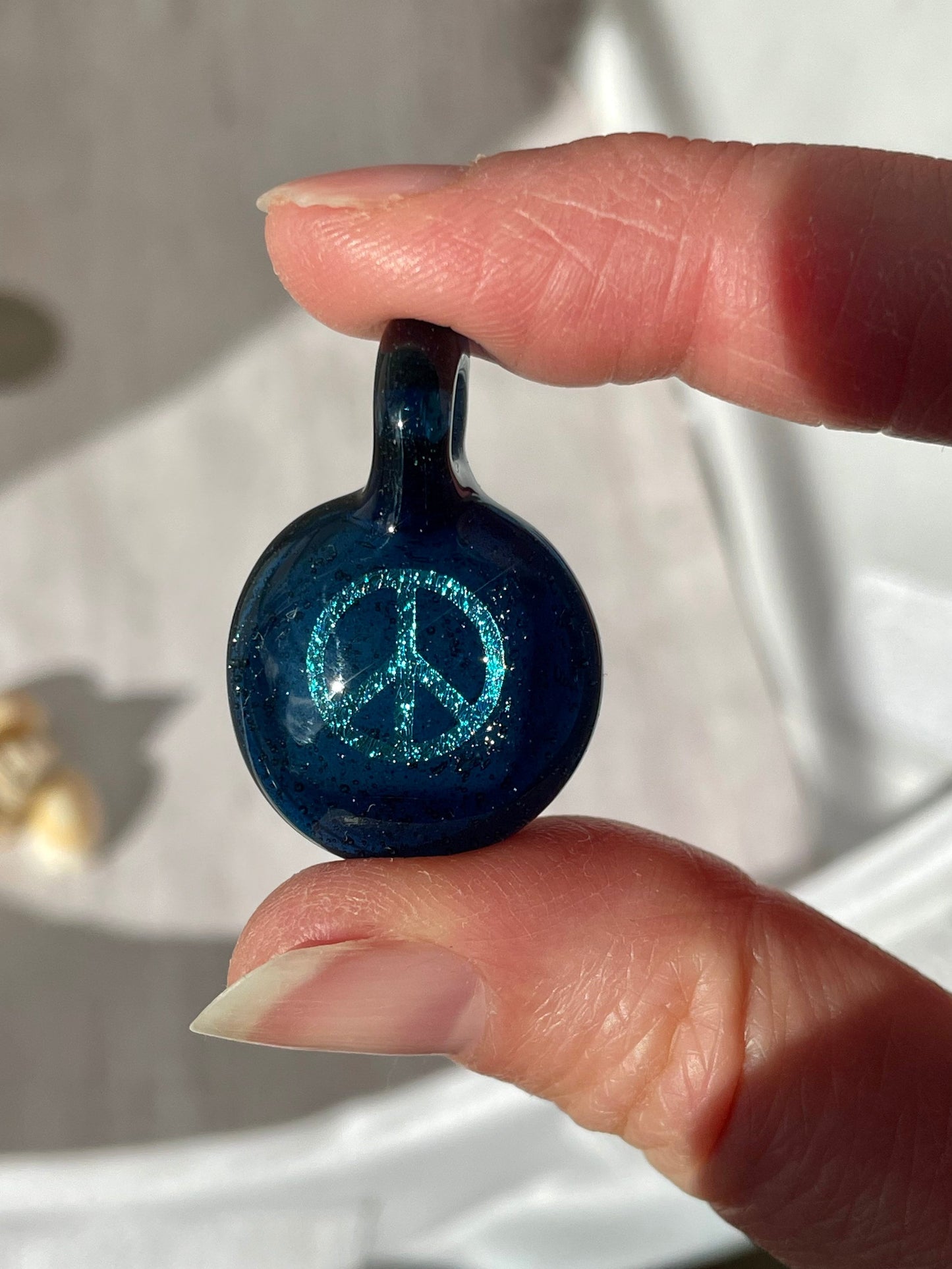 Peace Necklace - Gift for Her - Blown Glass Dichroic Pendant - Sister Birthday Gift - Lampwork Focal Charm Bead - Unique Peace Sign Pendant