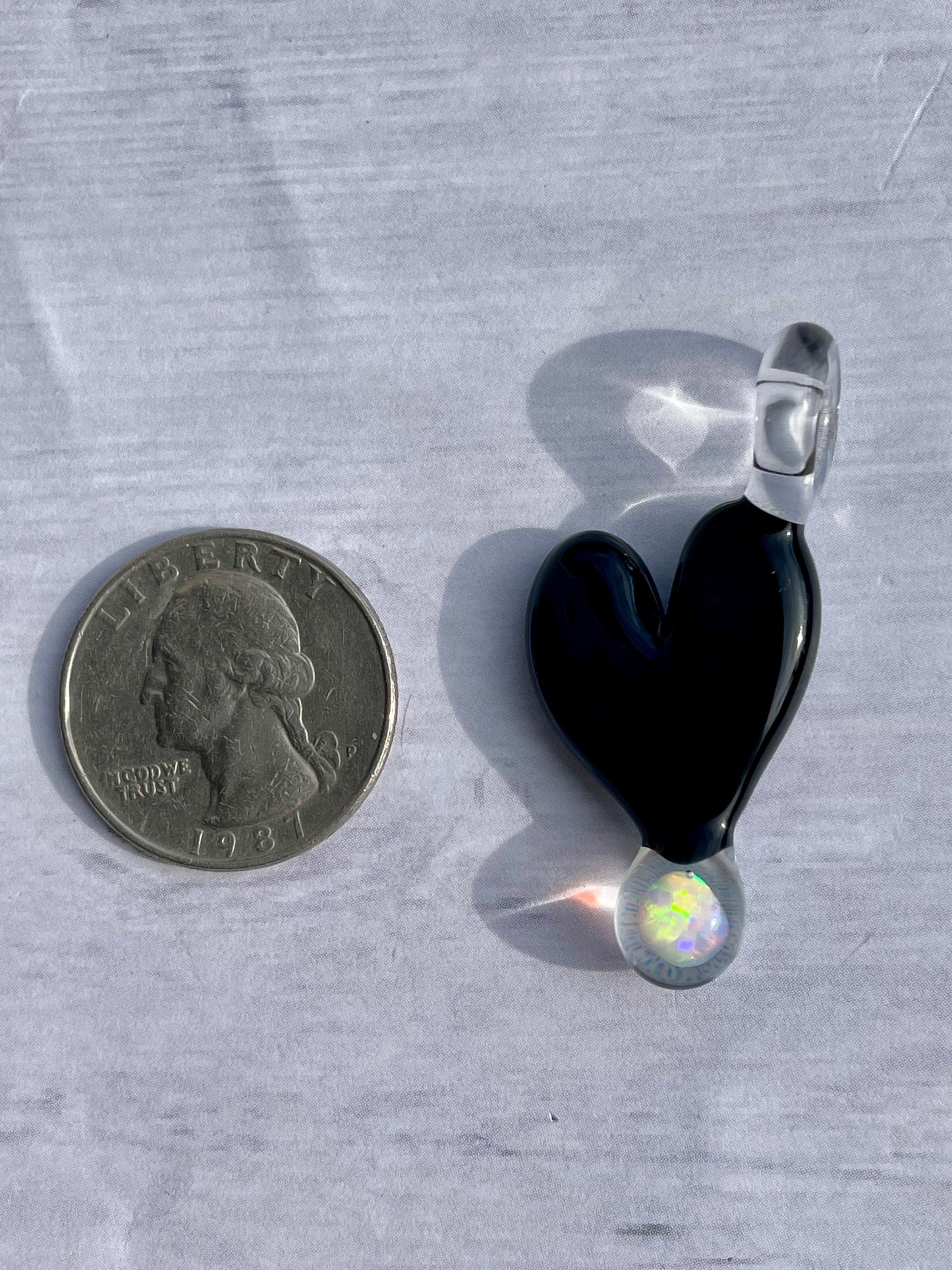 Blown Glass Opal Pendant, Black Heart Necklace for Her, Opal Heart Jewelry, Anniversary Gift gift for wife, Graduation Gift for daughter