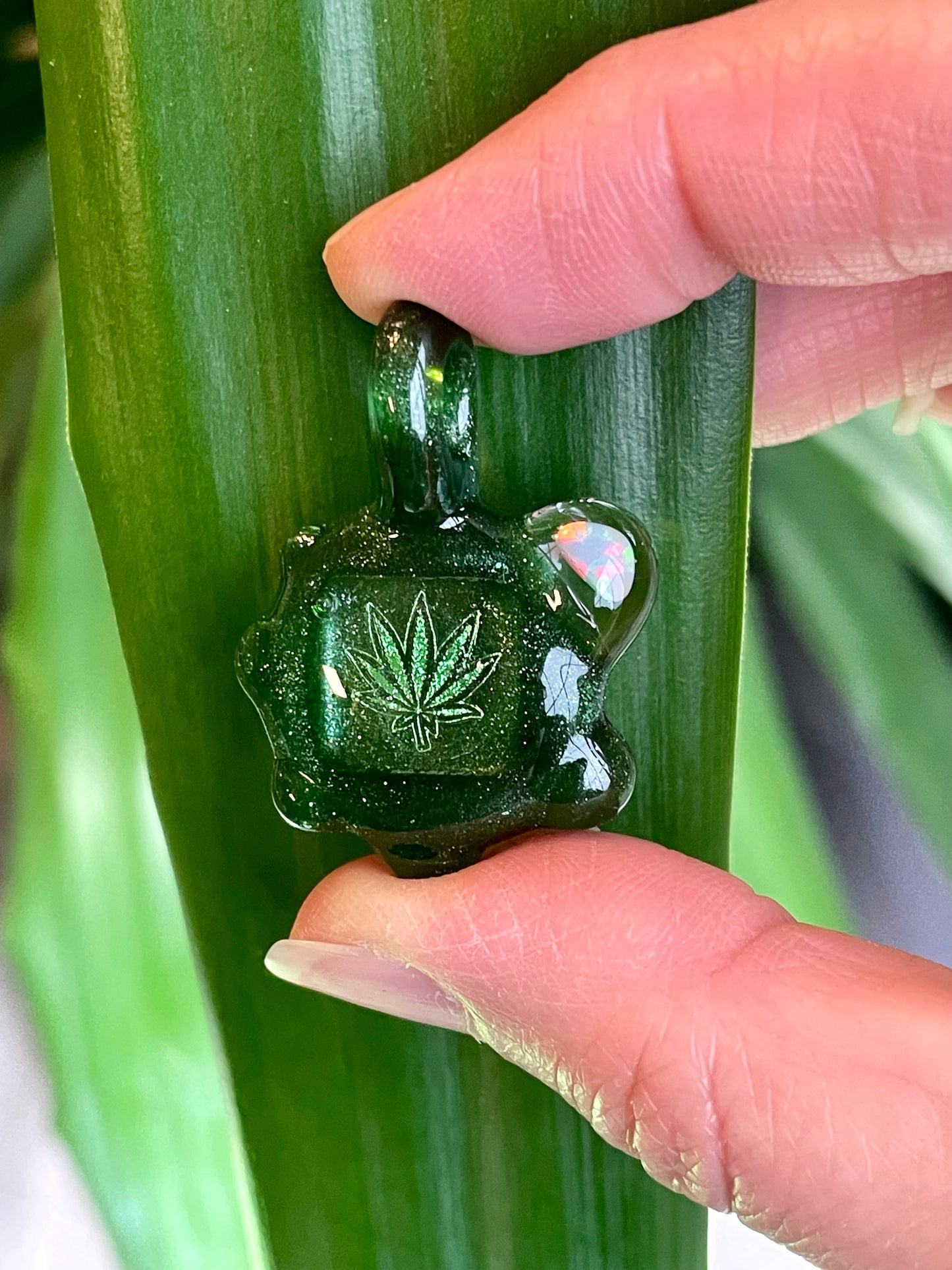 Cannabis Necklace, Birthday Gift for Women, Birthday Gift for Her, Pot Leaf Pendant for Him, Small Glass Pendant, Stoner Chick, Unique Gift
