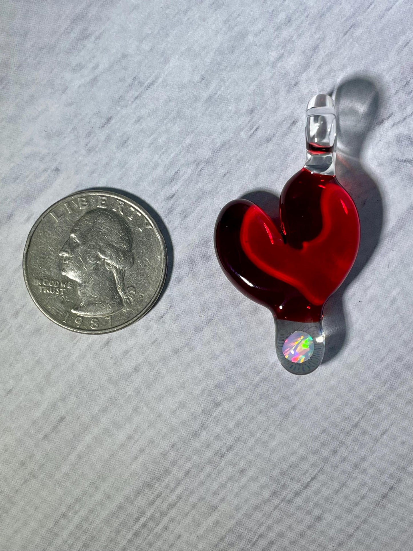 Blown Glass Heart Pendant Opal Necklace for Her, Simple Heart Jewelry, Birthday Gift for wife, Anniversary Gift, Valentines Day Gift Idea
