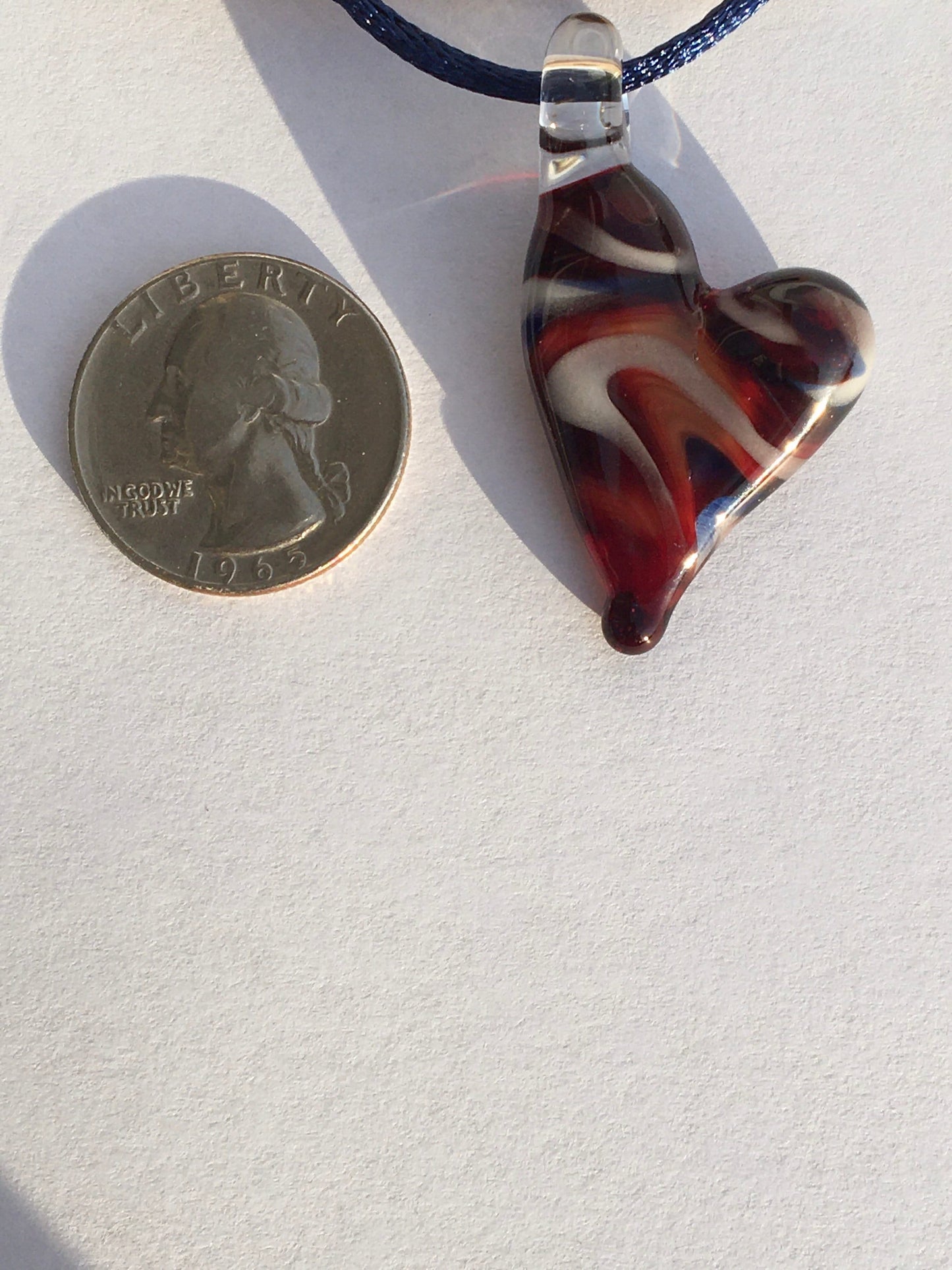 Blown Glass Patriotic Heart Pendant Necklace for Her, girlfriend gift, graduation gift from mom, birthday gift for sister, special occasion