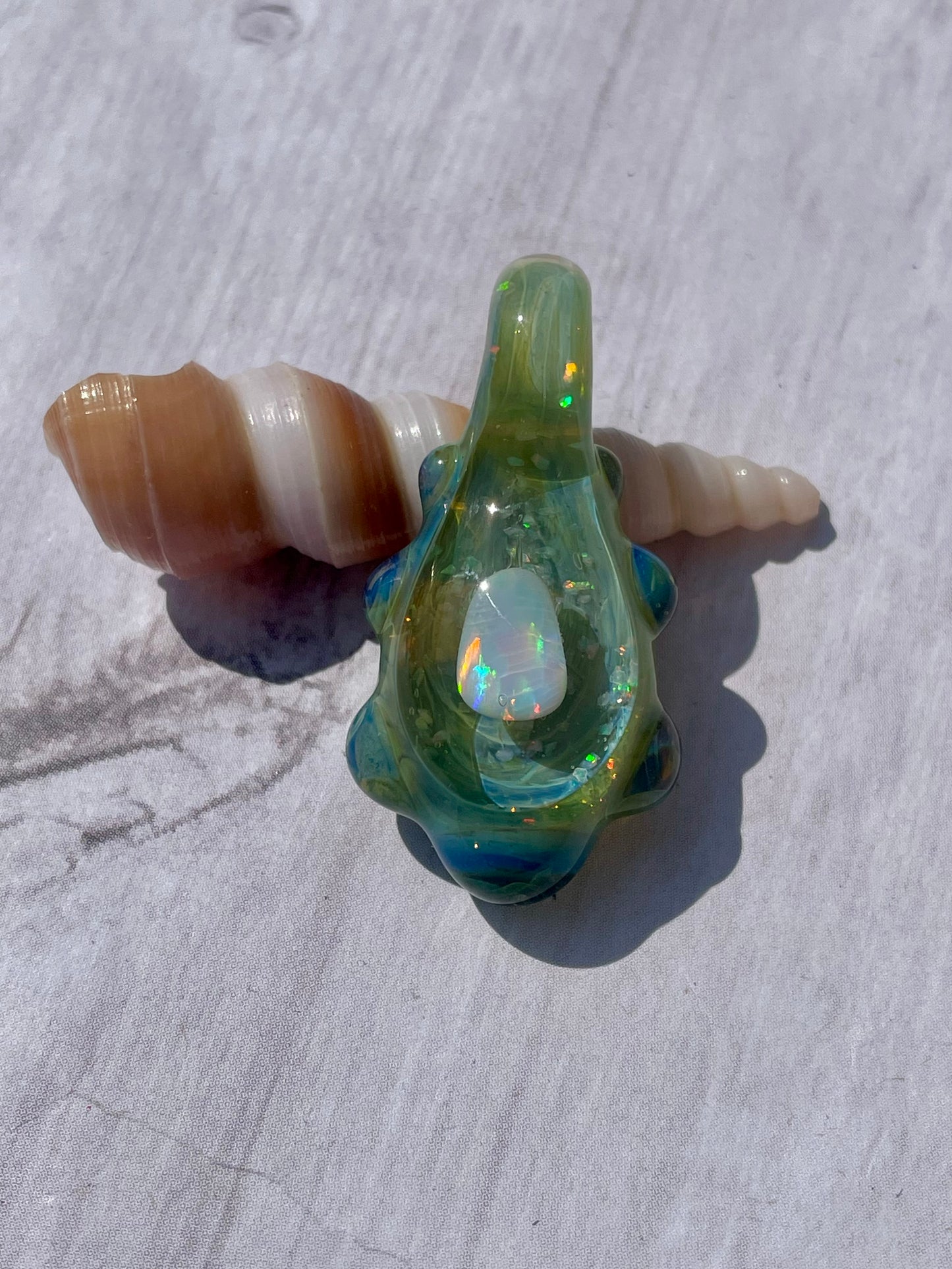 Small Glass Opal Pendant, Petite Green Necklace, Birthday gift for her, Ocean Inspired Gift, Unique Handmade Jewelry, Gift for Graduate, Heart of the Ocean Pendant
