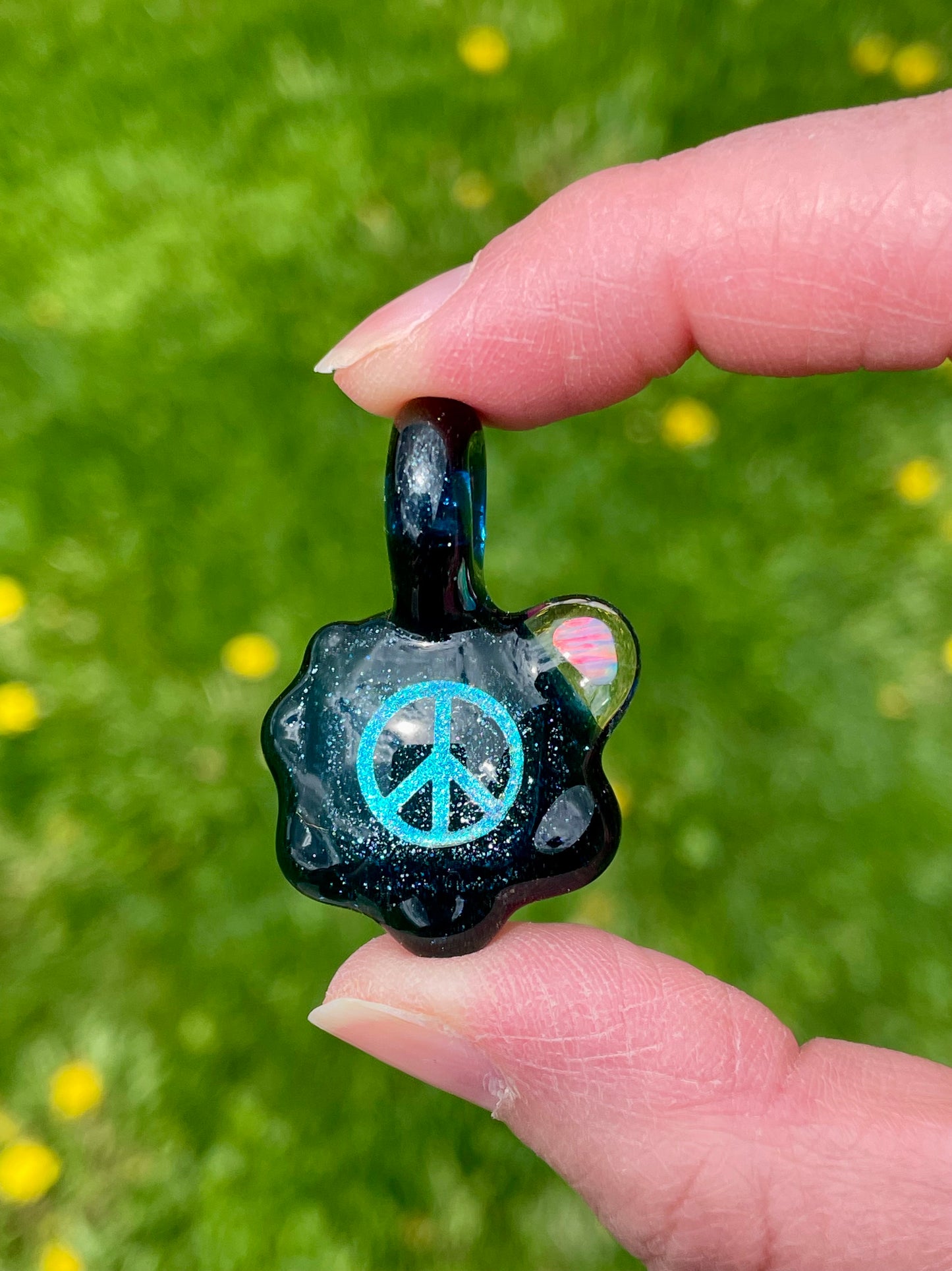 Peace Necklace - Unique Gift for Her - Handmade Glass Opal Pendant - Birthday Gift Idea - Lampwork Focal Charm Bead - Peace Sign Pendant