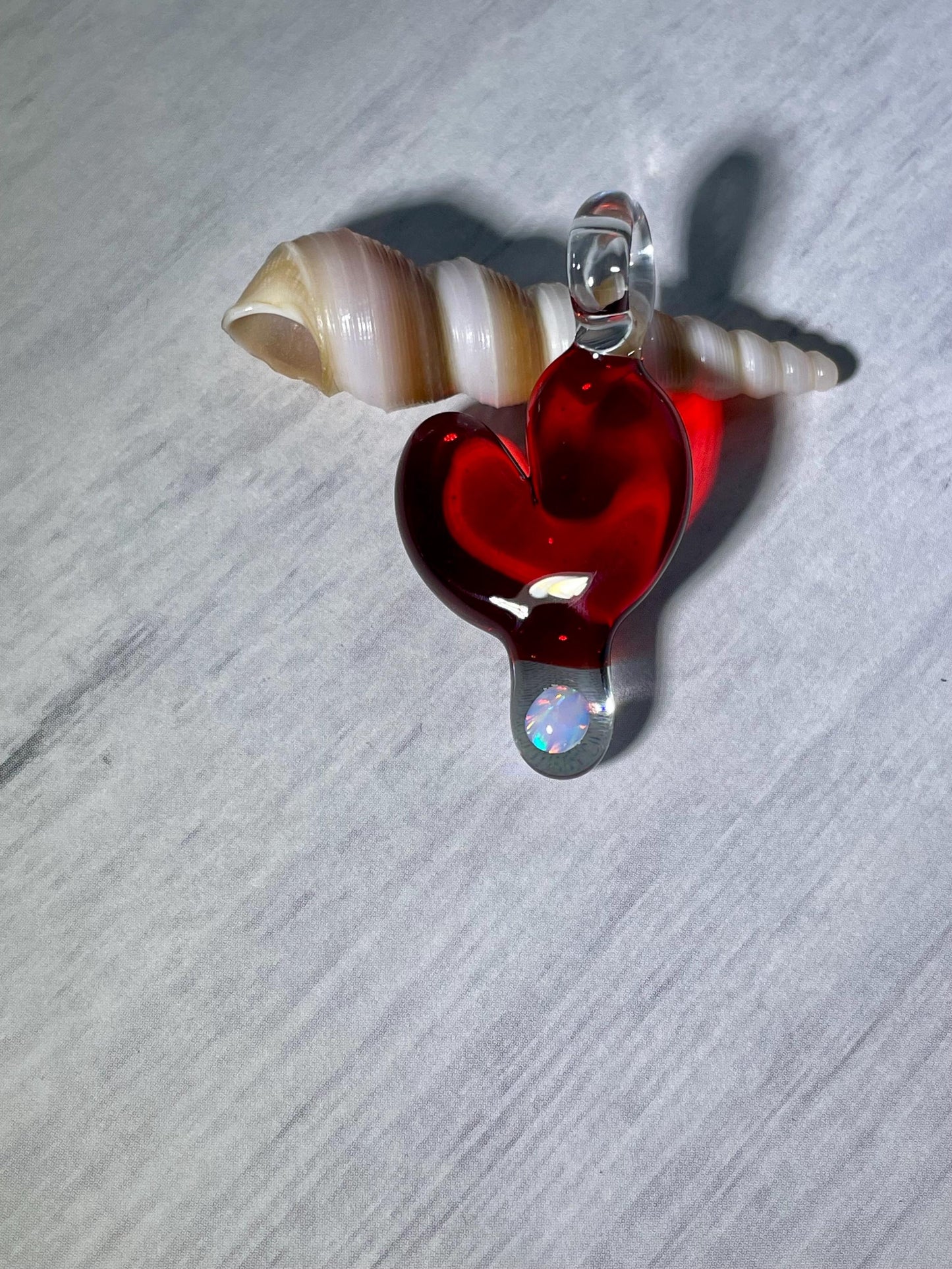 Blown Glass Heart Pendant Opal Necklace for Her, Simple Heart Jewelry, Birthday Gift for wife, Anniversary Gift, Valentines Day Gift Idea