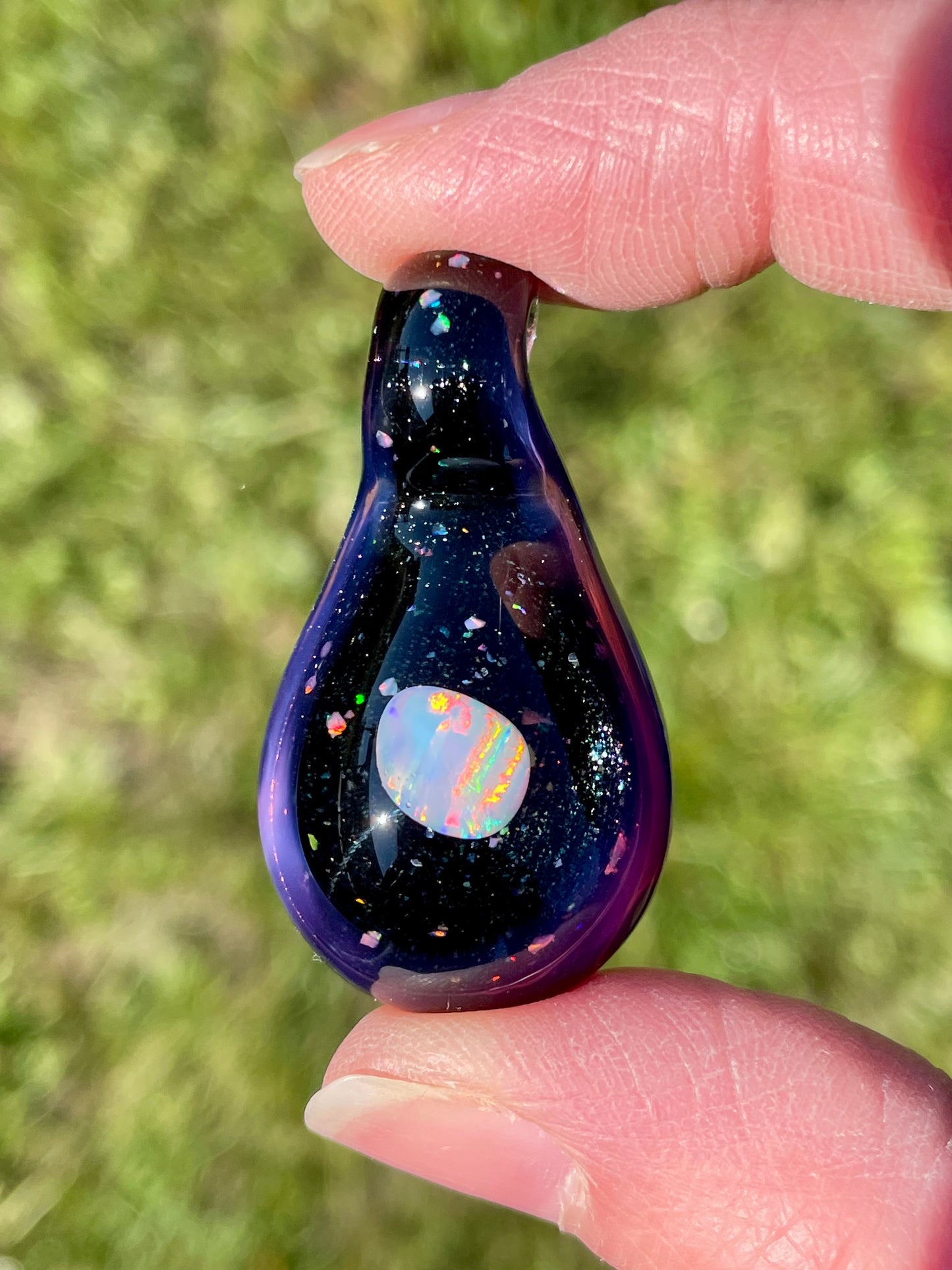 Small Glass Opal Pendant, Unique Glass Pendant, Opal Necklace, Galaxy Pendant, gift for daughter, Gift for Graduate, October Birthday Gift