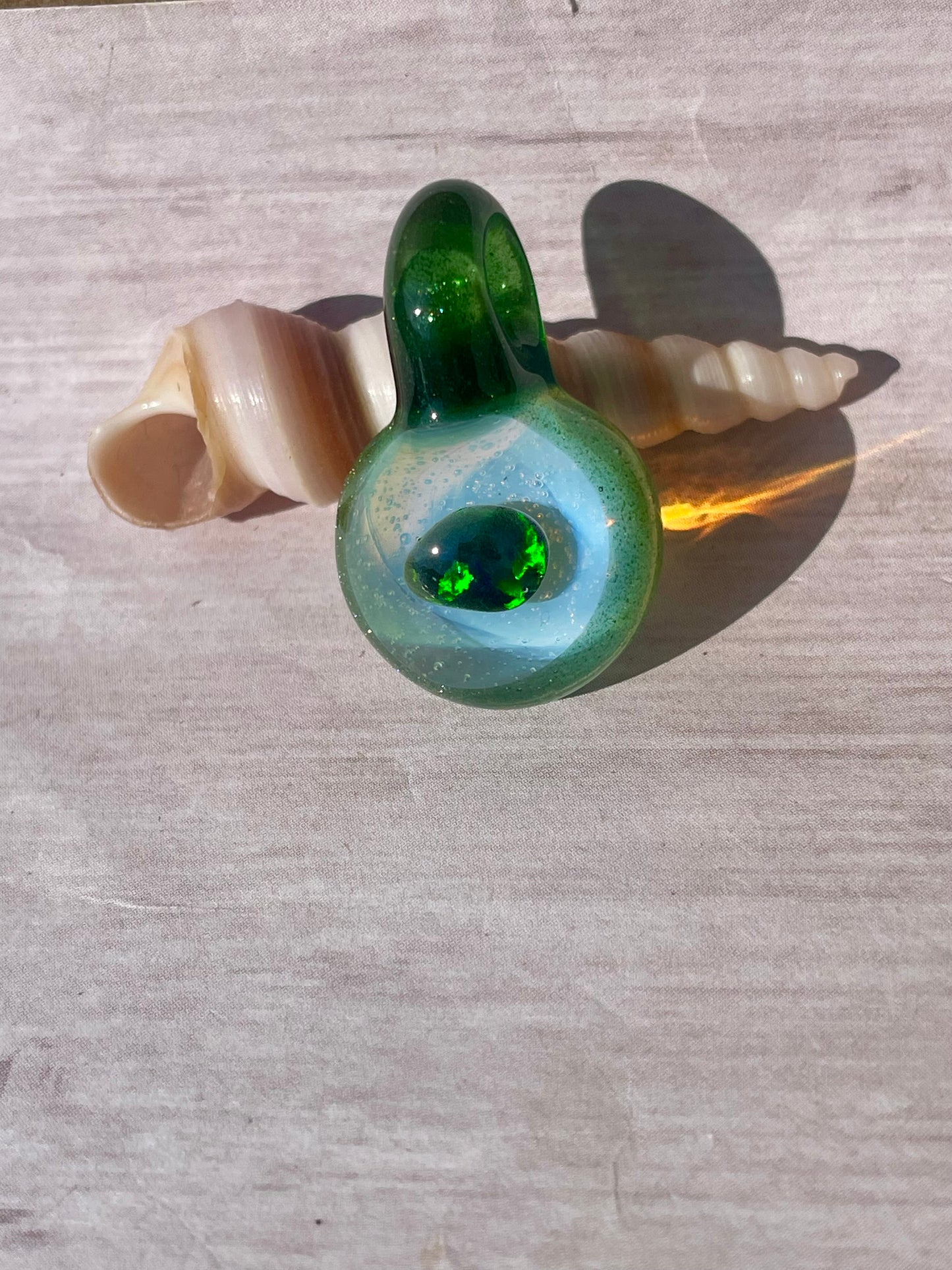 Small Glass Opal Pendant, Green Blown Glass Pendant, Lampwork Focal Bead, Mini Opal Necklace, Glass Cabochon, Unique Birthday Gift Idea