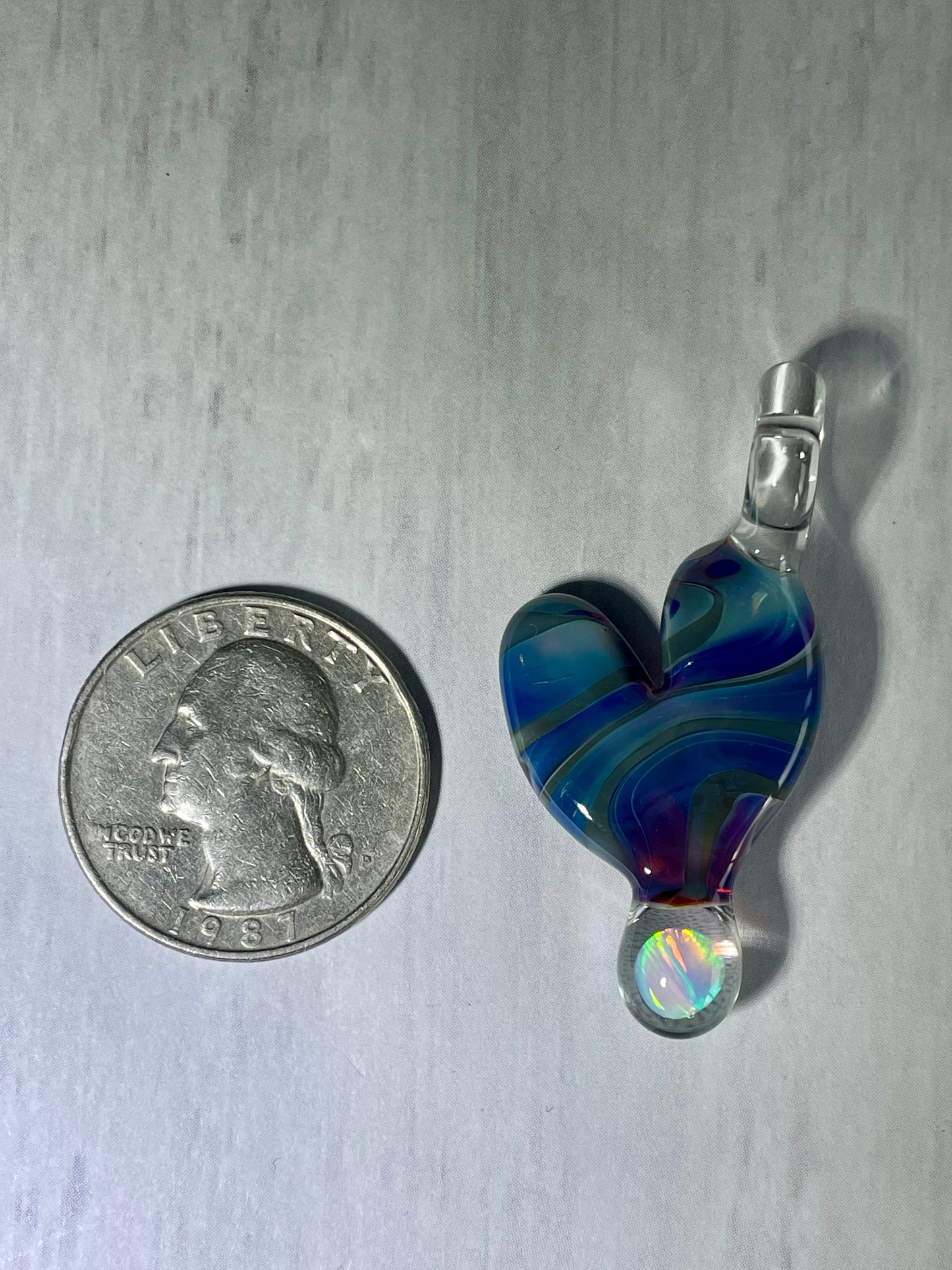Blown Glass Heart Pendant, Opal Necklace for Her, Simple Heart Jewelry, New Mom Gift, Anniversary Gift, gift for wife, gift for girlfriend