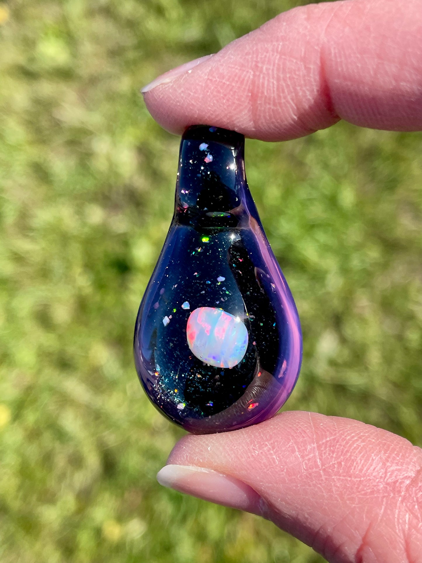 Small Glass Opal Pendant, Unique Glass Pendant, Opal Necklace, Galaxy Pendant, gift for daughter, Gift for Graduate, October Birthday Gift