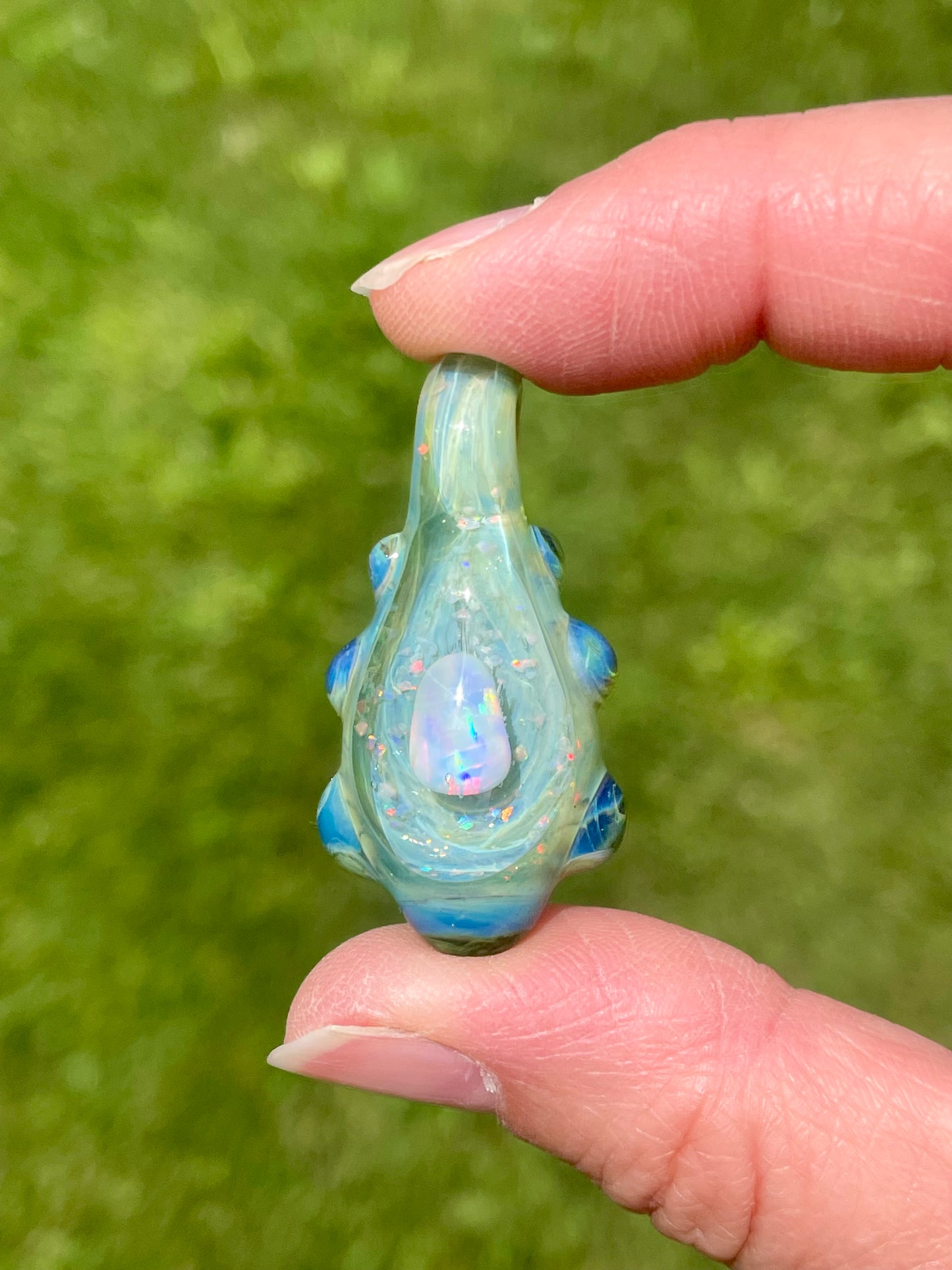 Small Glass Opal Pendant, Petite Green Necklace, Birthday gift for her, Ocean Inspired Gift, Unique Handmade Jewelry, Gift for Graduate, Heart of the Ocean Pendant
