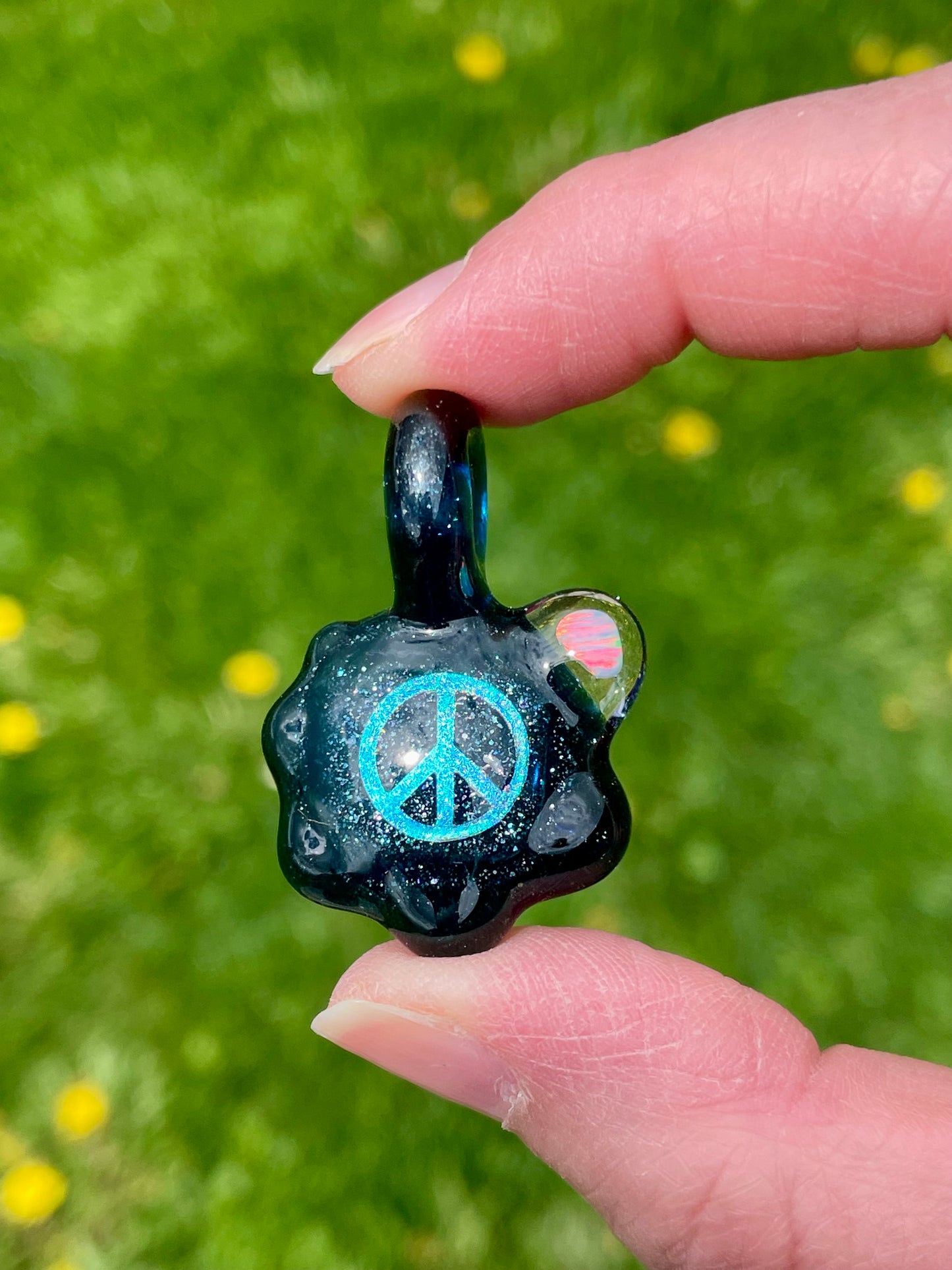 Peace Necklace - Unique Gift for Her - Handmade Glass Opal Pendant - Birthday Gift Idea - Lampwork Focal Charm Bead - Peace Sign Pendant