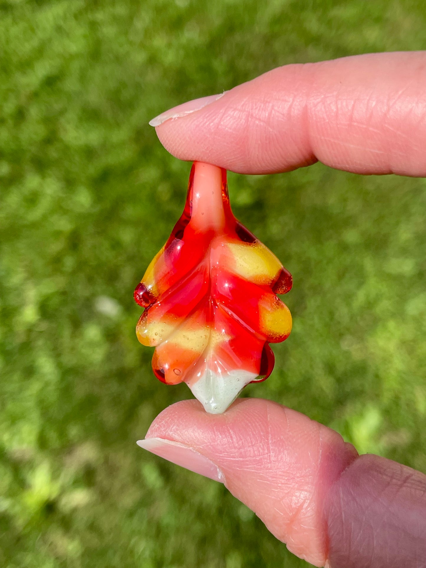 Small Glass Pendant, Fall Leaf Opal Necklace, birthday gift for daughter, botanical jewelry for women, green thumb gardener gift for mom