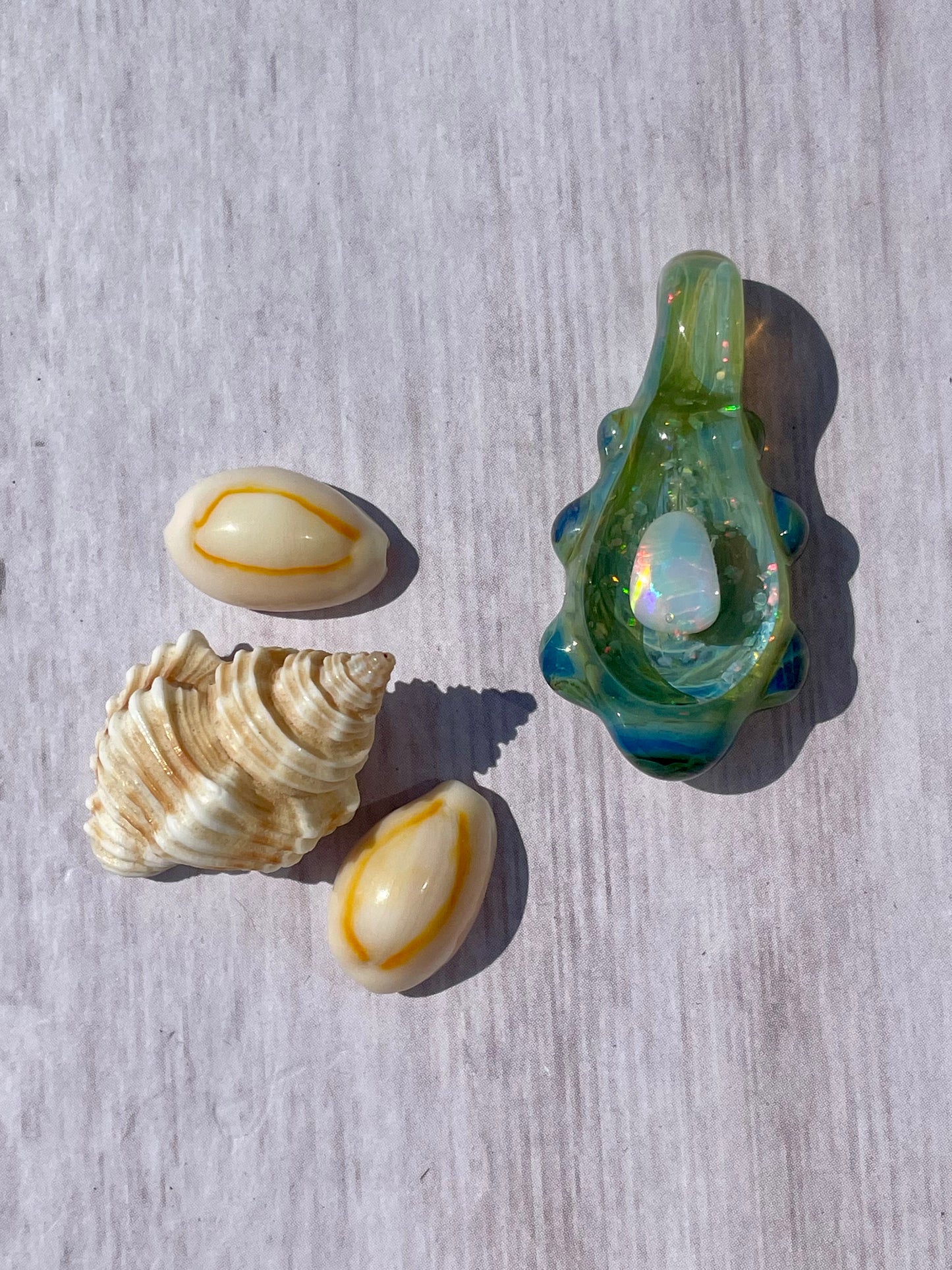 Small Glass Opal Pendant, Petite Green Necklace, Birthday gift for her, Ocean Inspired Gift, Unique Handmade Jewelry, Gift for Graduate, Heart of the Ocean Pendant