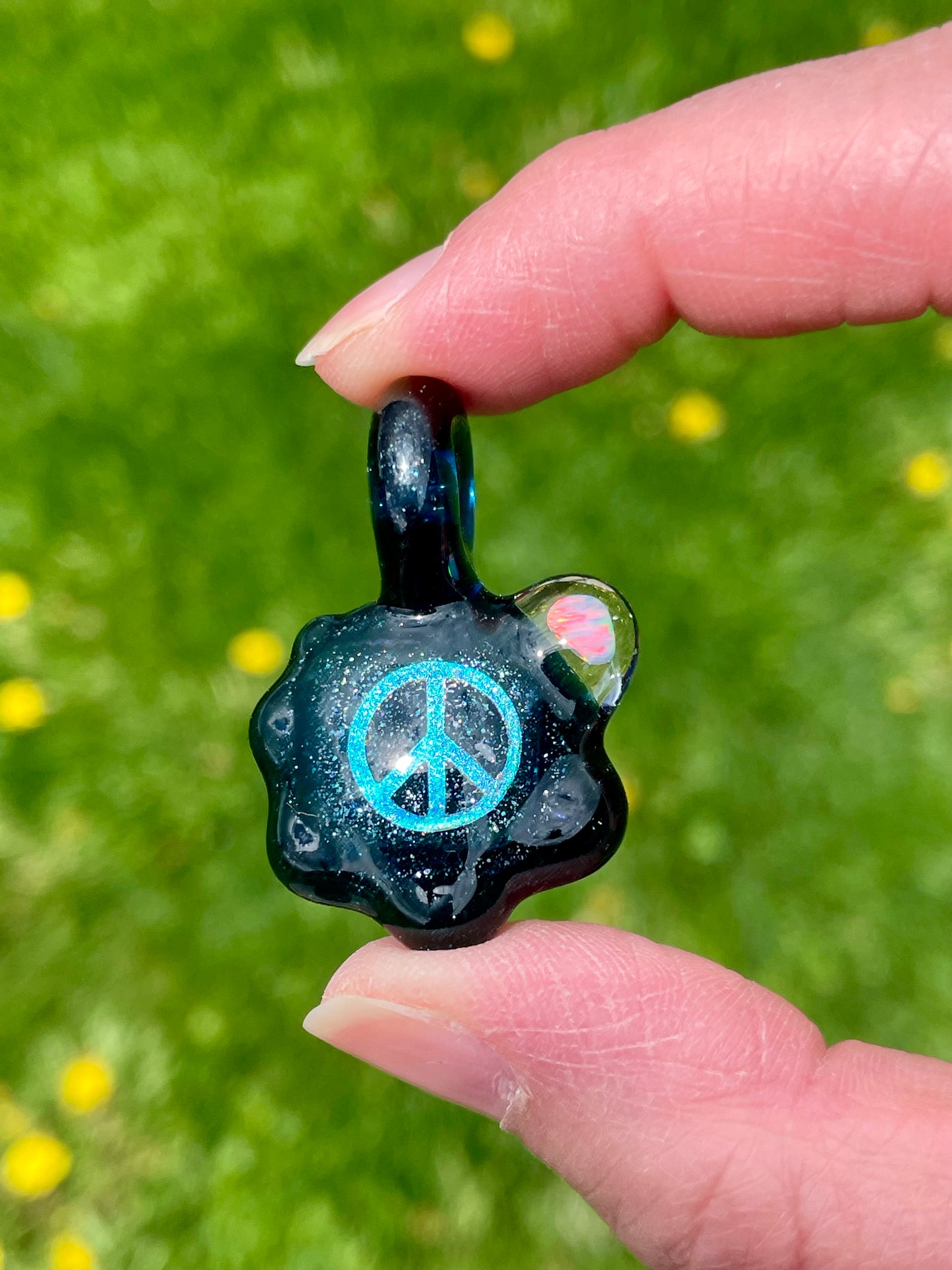 Peace Necklace - Unique Gift for Her - Handmade Glass Opal Pendant - Birthday Gift Idea - Lampwork Focal Charm Bead - Peace Sign Pendant