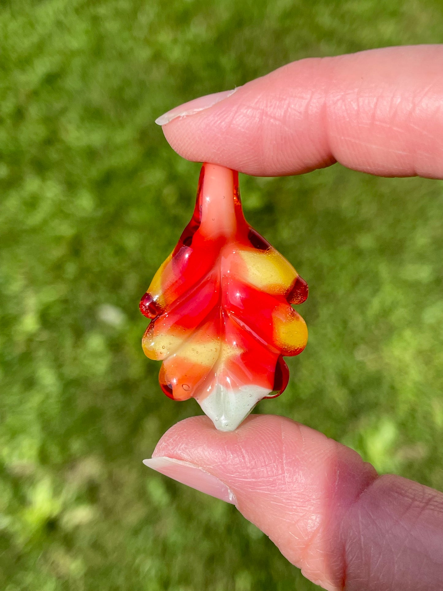Small Glass Pendant, Fall Leaf Opal Necklace, birthday gift for daughter, botanical jewelry for women, green thumb gardener gift for mom