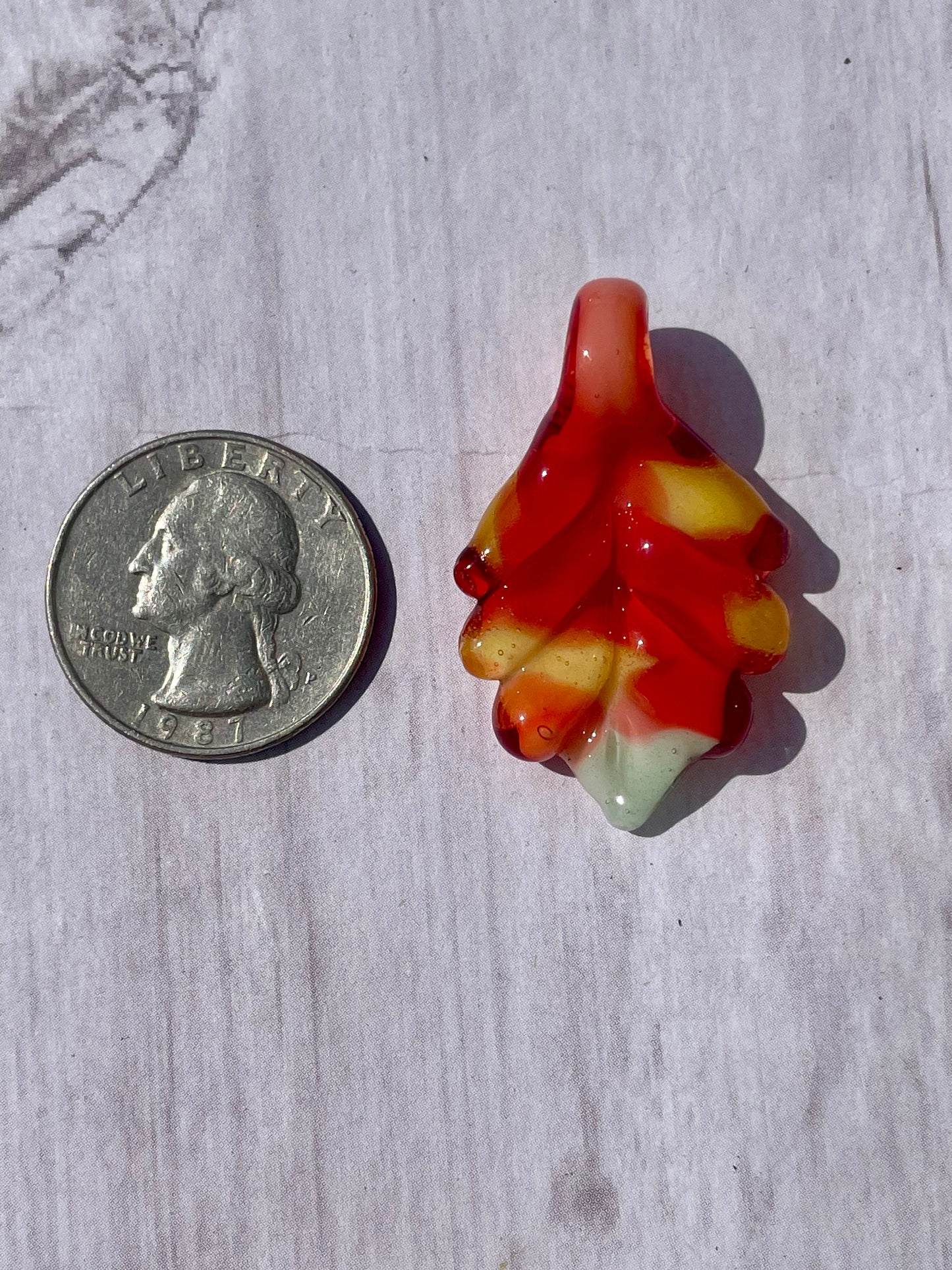 Small Glass Pendant, Fall Leaf Opal Necklace, birthday gift for daughter, botanical jewelry for women, green thumb gardener gift for mom